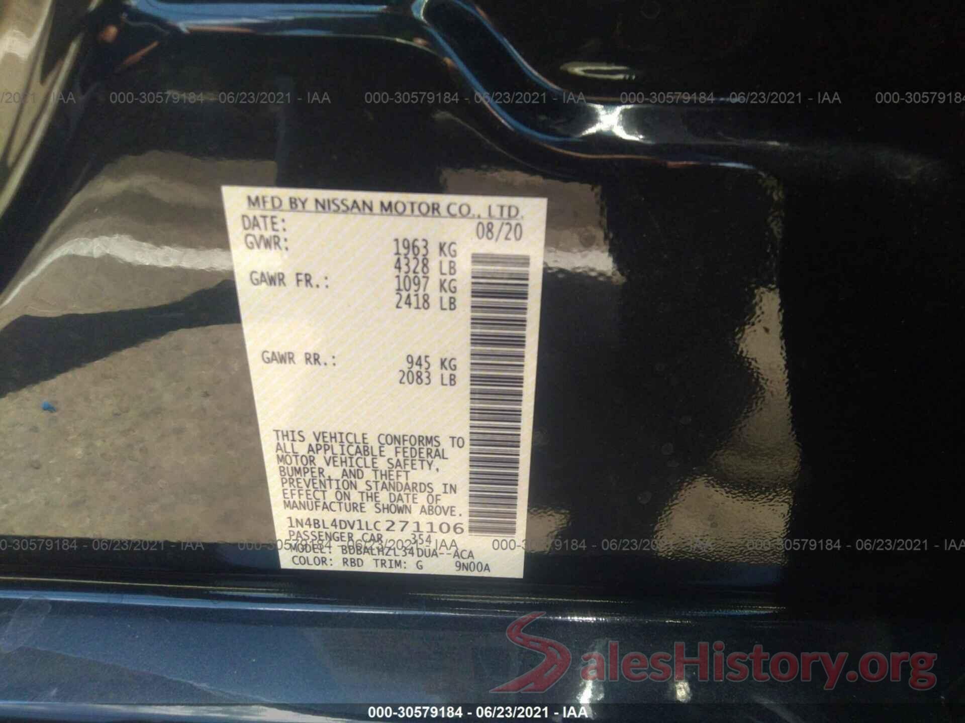 1N4BL4DV1LC271106 2020 NISSAN ALTIMA