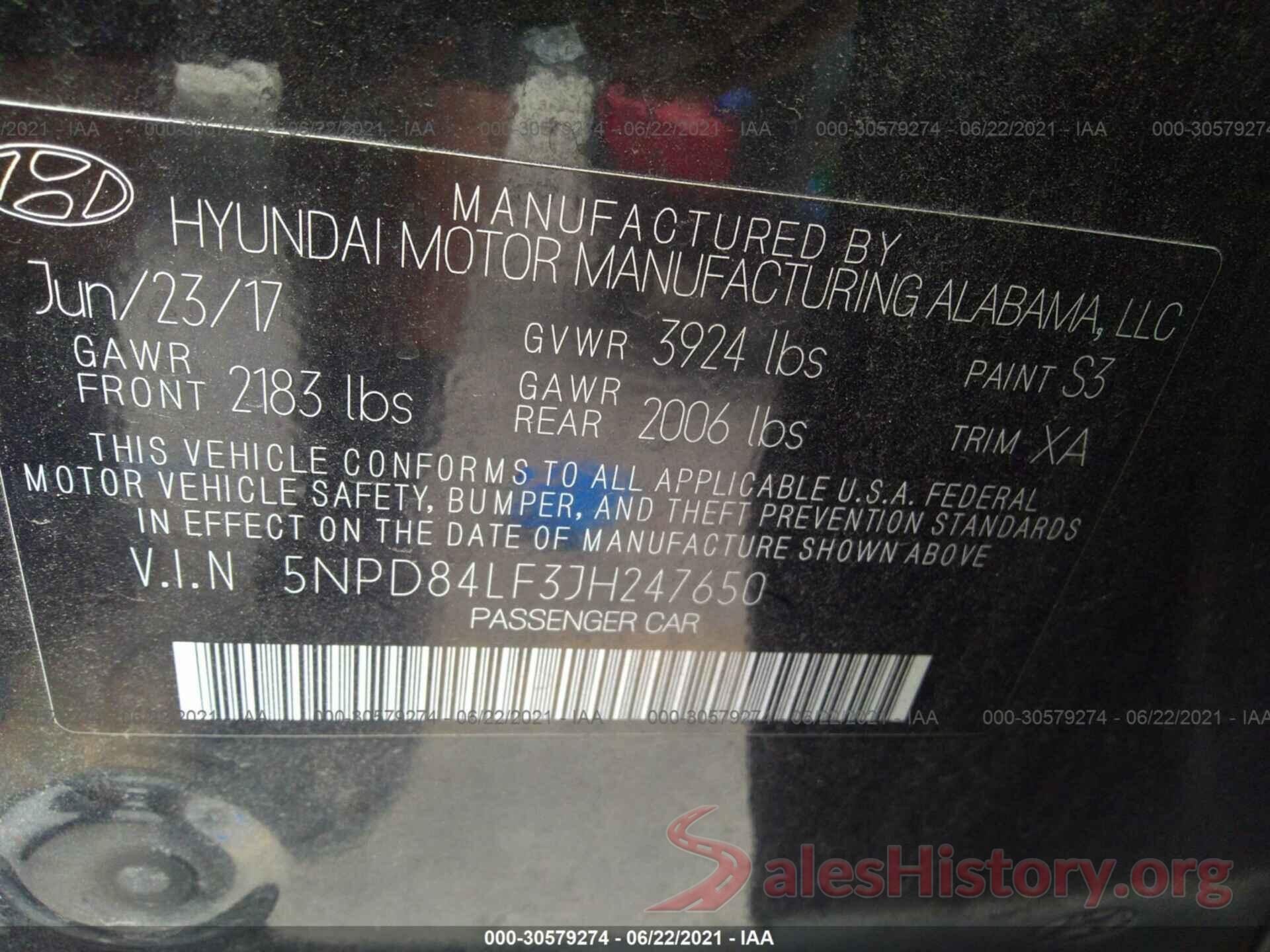 5NPD84LF3JH247650 2018 HYUNDAI ELANTRA