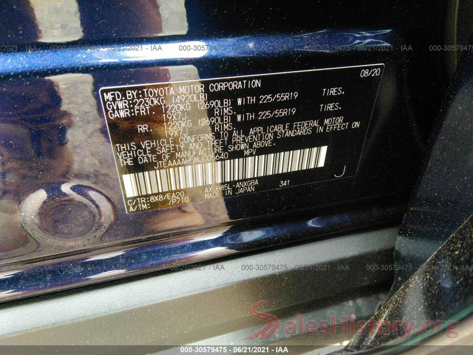 JTEAAAAH5MJ005640 2021 TOYOTA VENZA