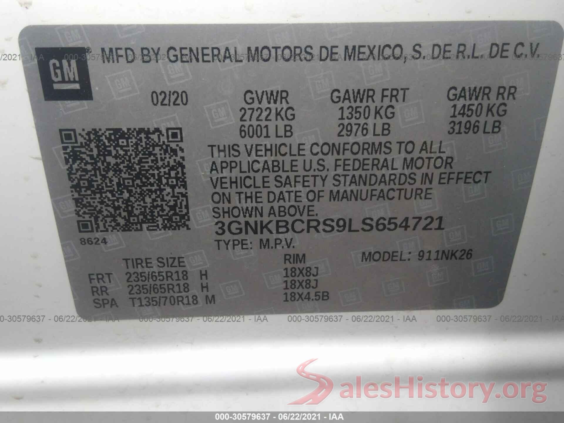 3GNKBCRS9LS654721 2020 CHEVROLET BLAZER