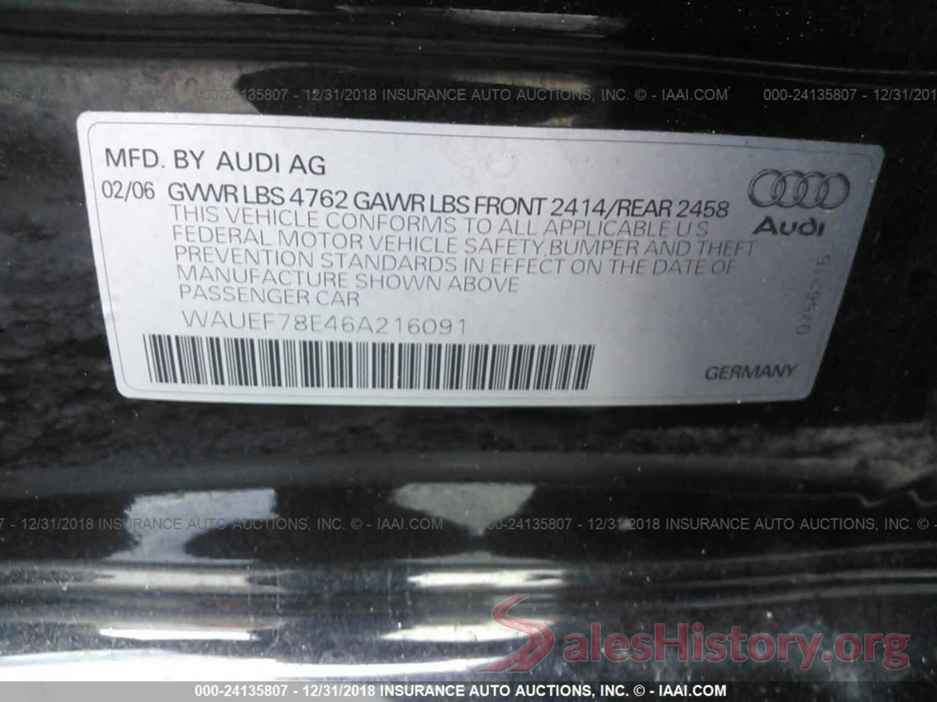 1FA6P8AM3H5335635 2006 AUDI A4