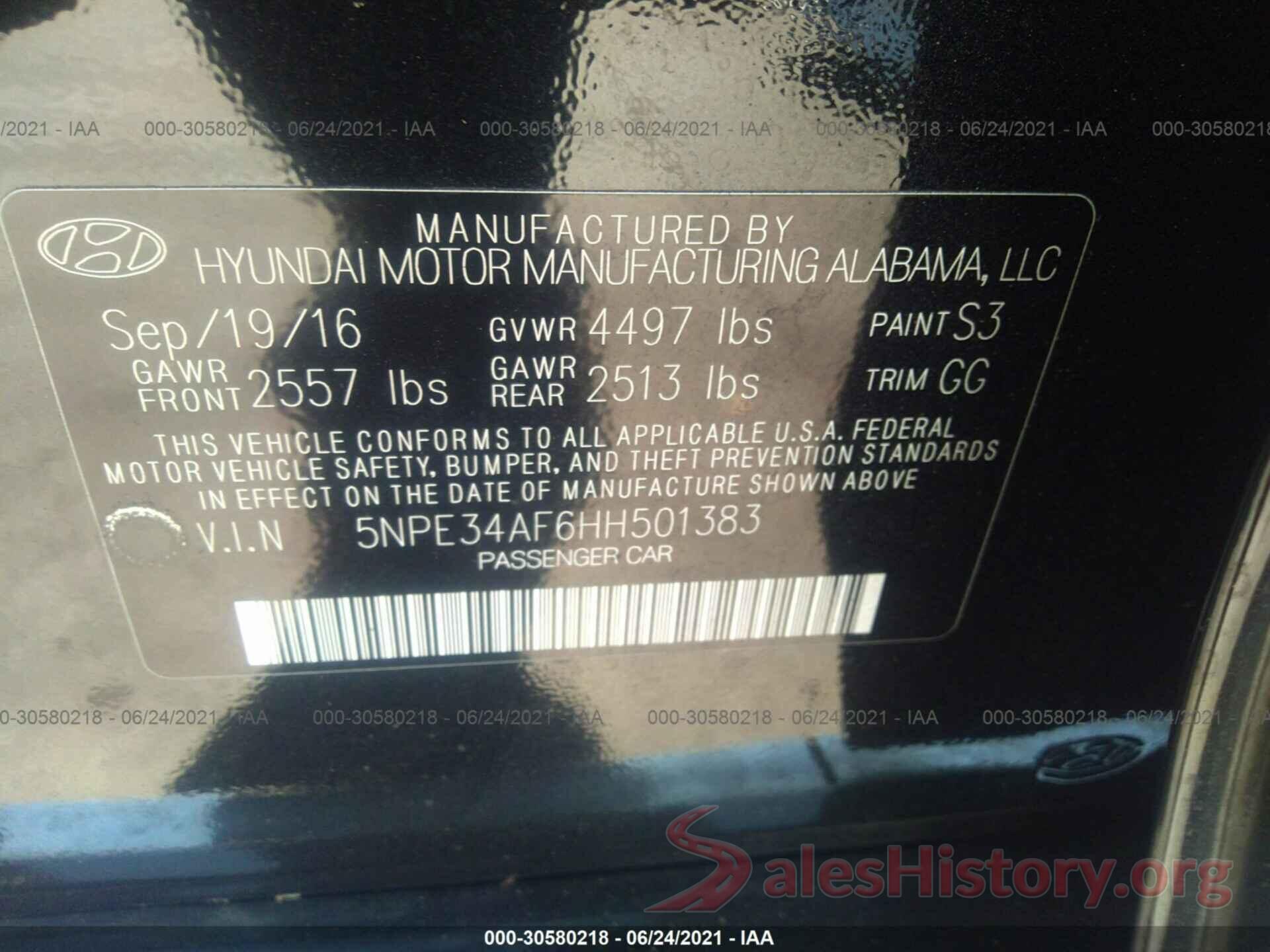 5NPE34AF6HH501383 2017 HYUNDAI SONATA