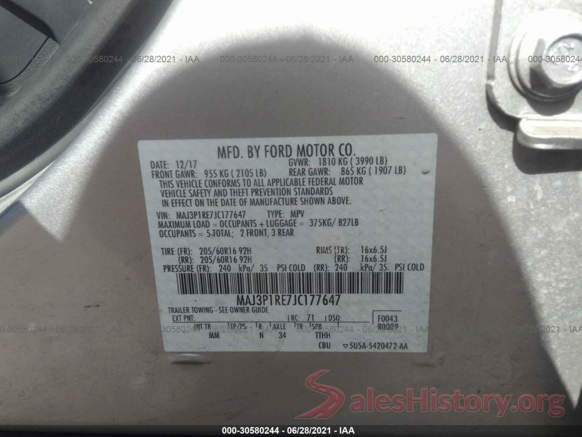 MAJ3P1RE7JC177647 2018 FORD ECOSPORT