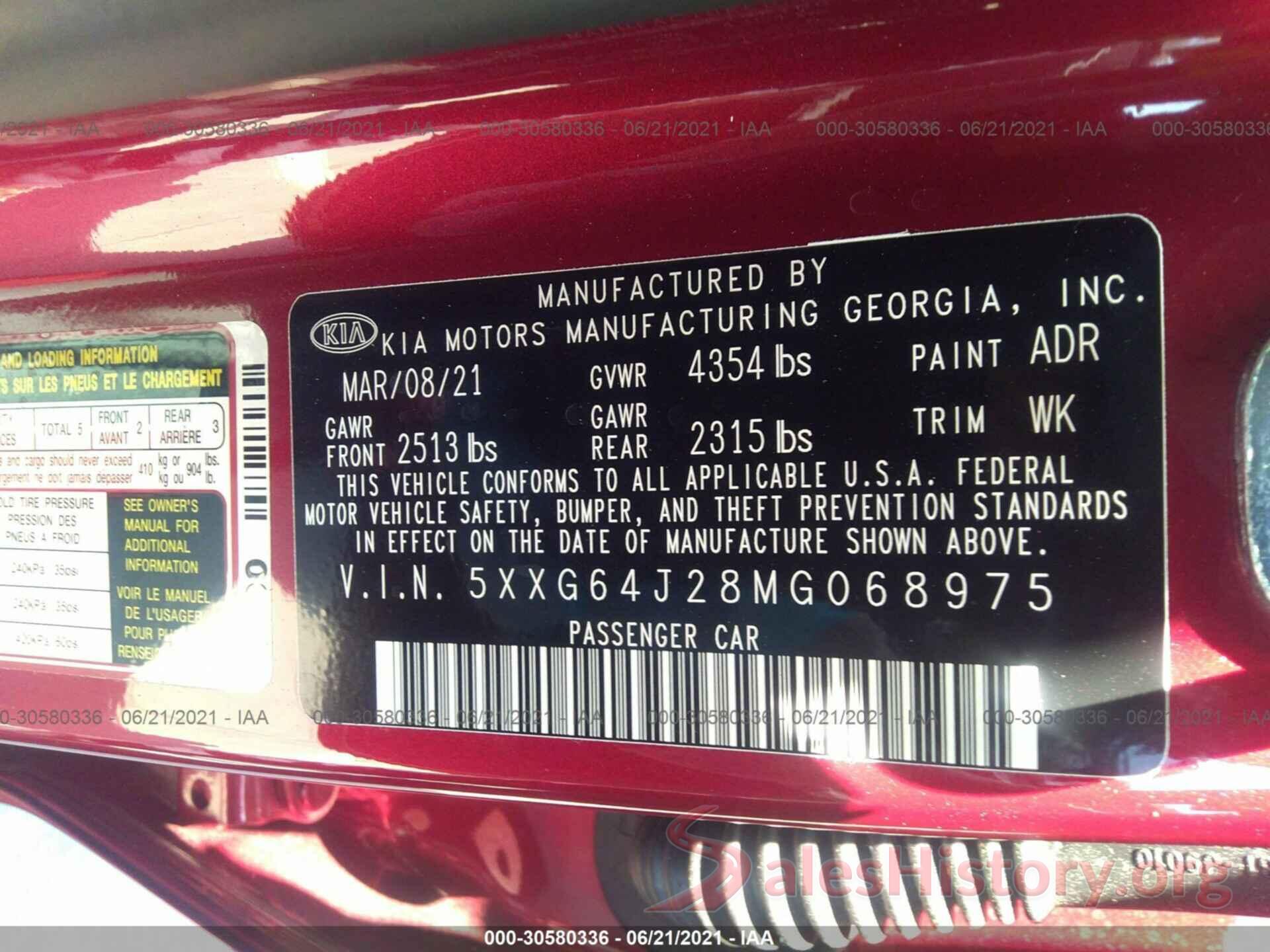 5XXG64J28MG068975 2021 KIA K5