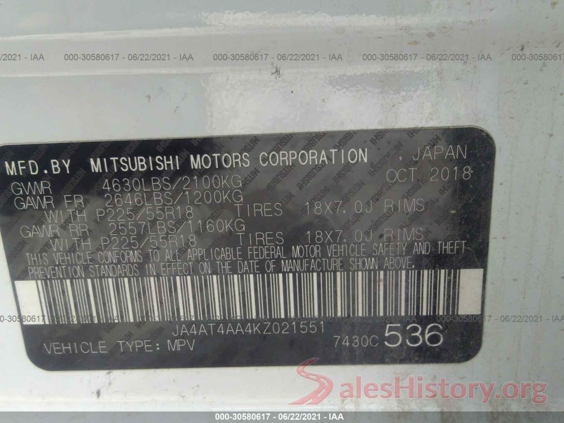 JA4AT4AA4KZ021551 2019 MITSUBISHI ECLIPSE CROSS