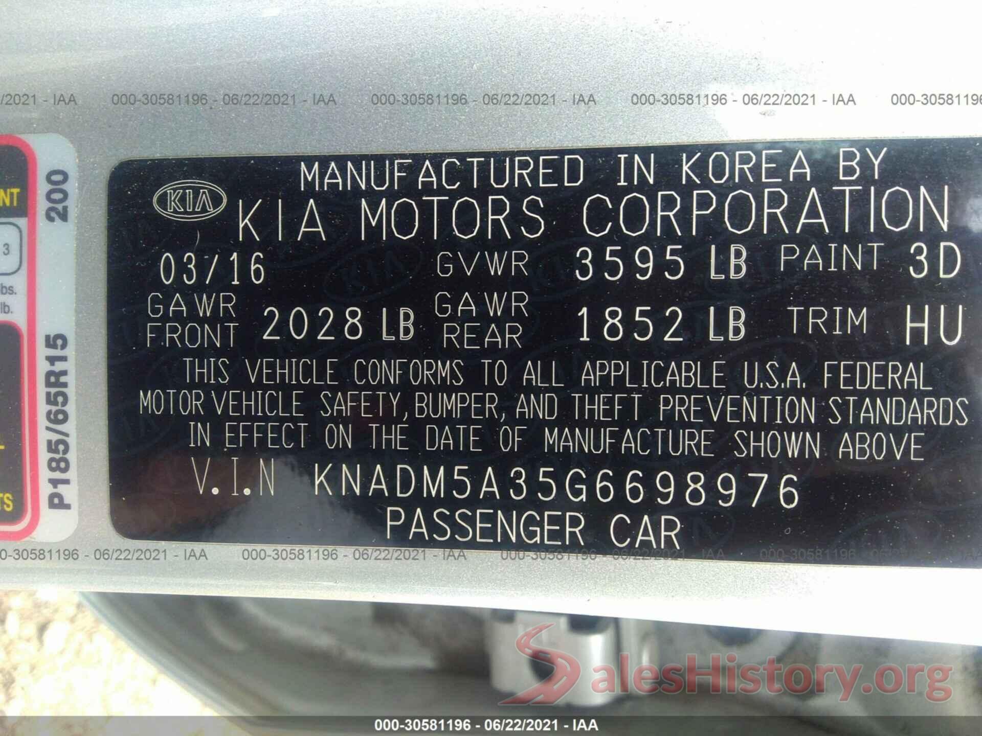 KNADM5A35G6698976 2016 KIA RIO