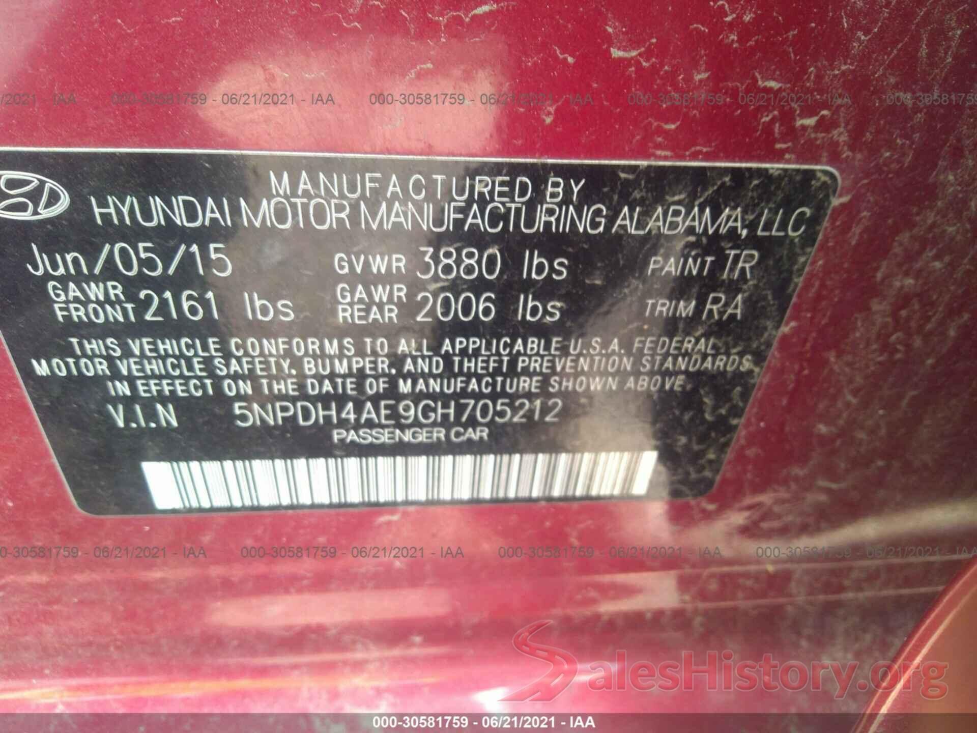 5NPDH4AE9GH705212 2016 HYUNDAI ELANTRA