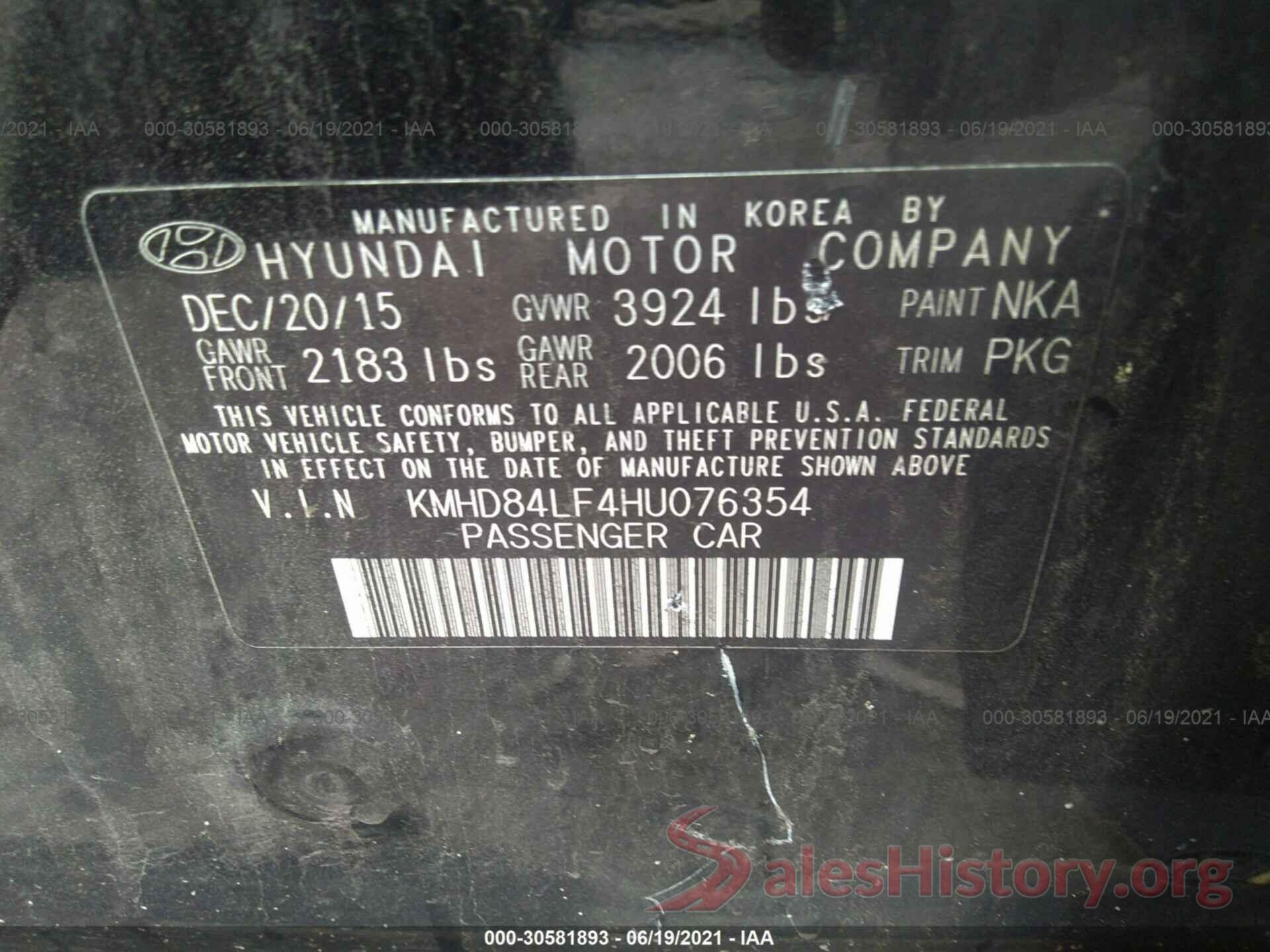 KMHD84LF4HU076354 2017 HYUNDAI ELANTRA