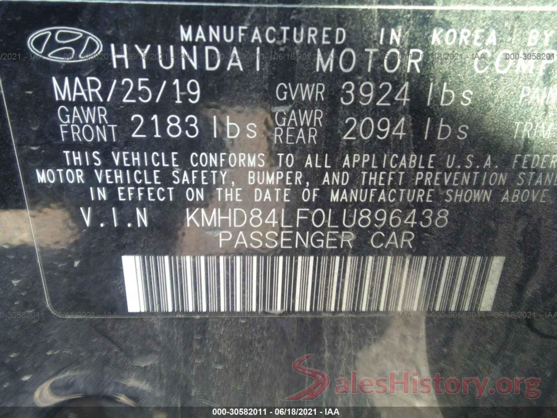 KMHD84LF0LU896438 2020 HYUNDAI ELANTRA