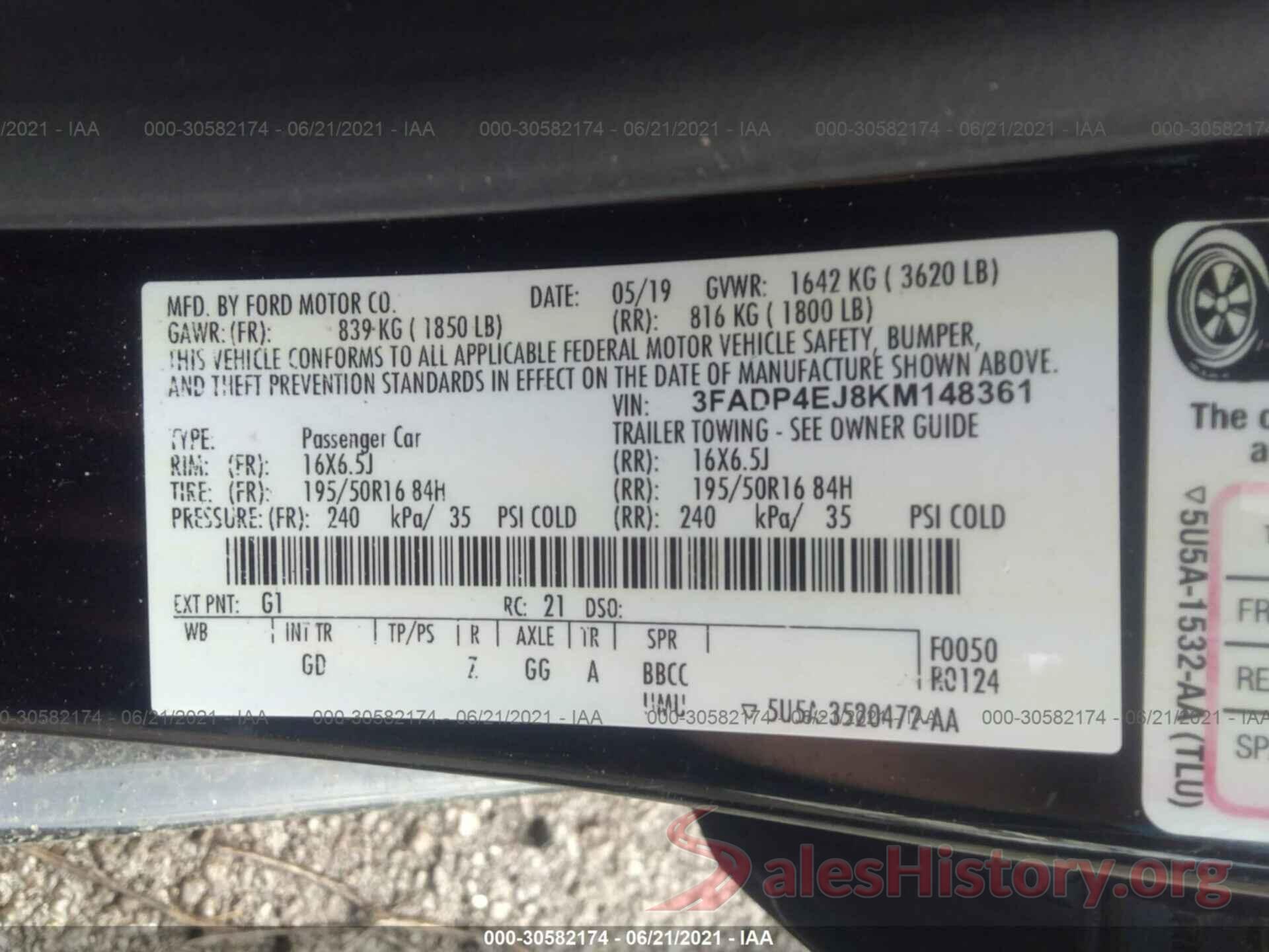 3FADP4EJ8KM148361 2019 FORD FIESTA