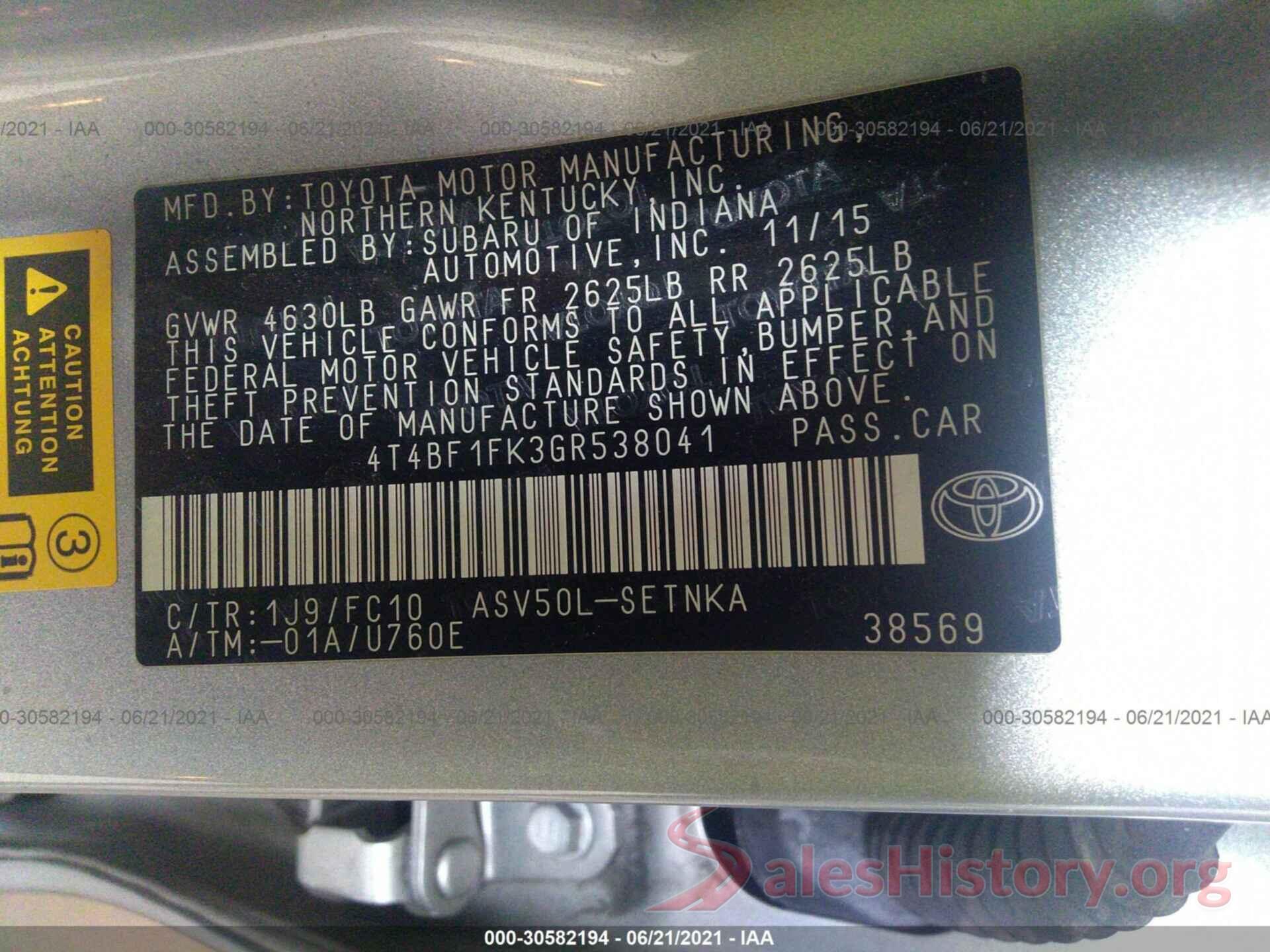 4T4BF1FK3GR538041 2016 TOYOTA CAMRY