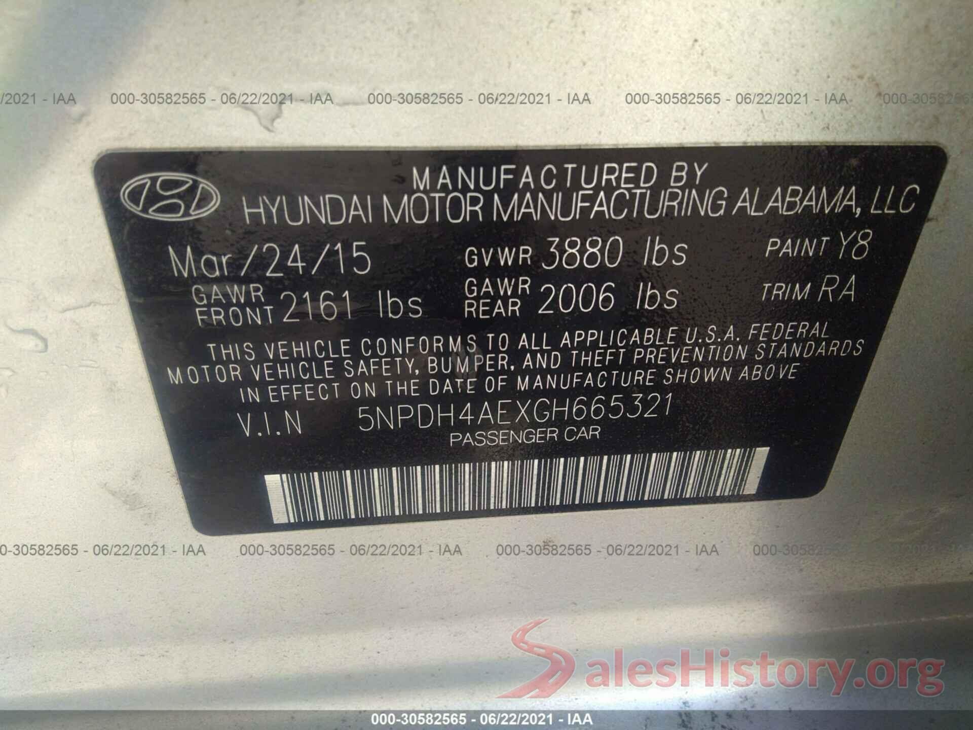 5NPDH4AEXGH665321 2016 HYUNDAI ELANTRA