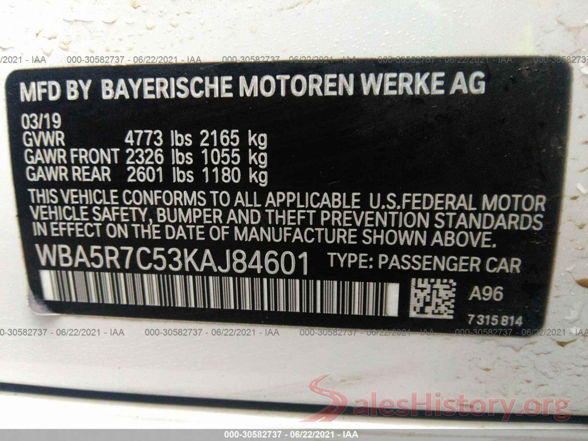 WBA5R7C53KAJ84601 2019 BMW 3 SERIES