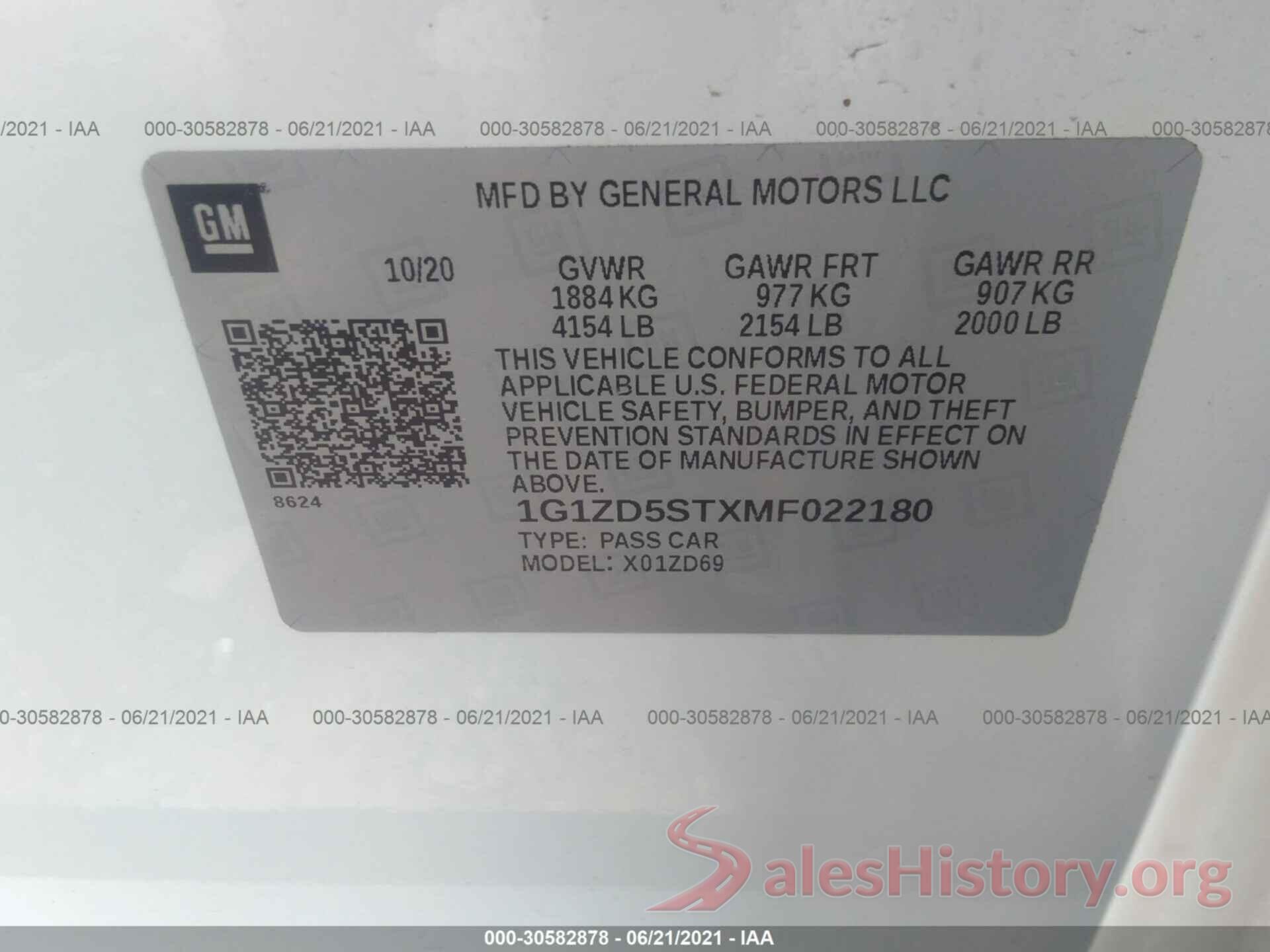 1G1ZD5STXMF022180 2021 CHEVROLET MALIBU