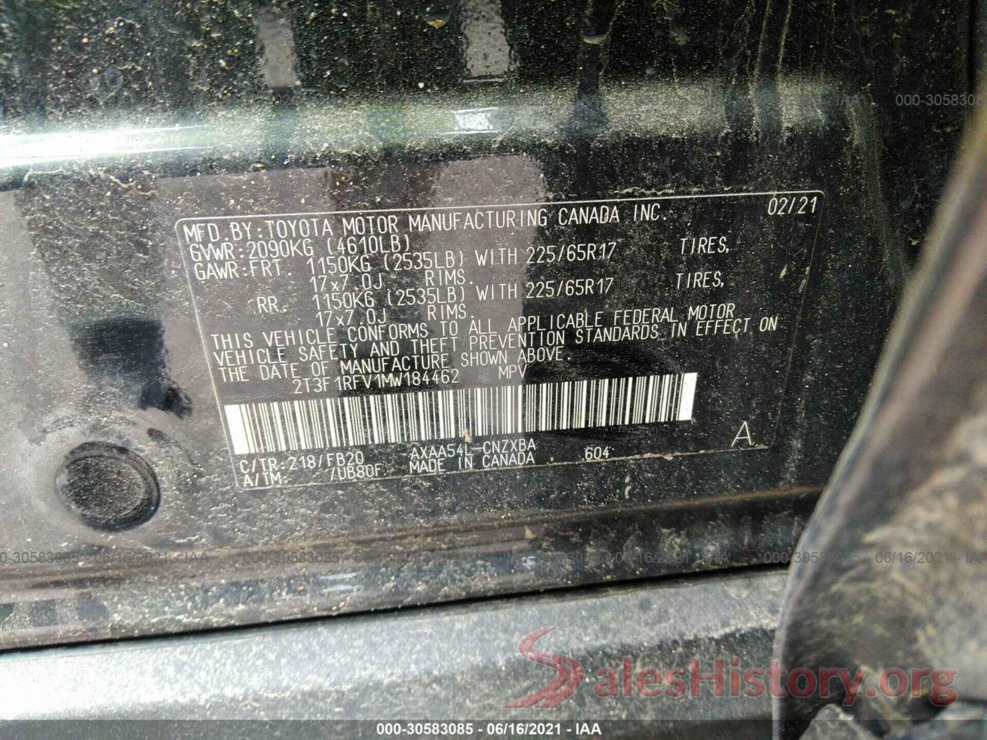 2T3F1RFV1MW184462 2021 TOYOTA RAV4