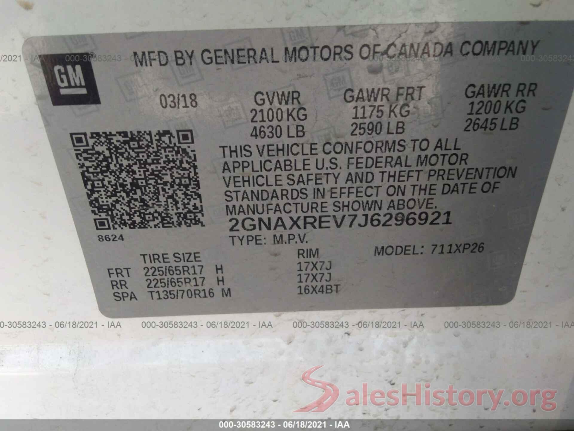 2GNAXREV7J6296921 2018 CHEVROLET EQUINOX