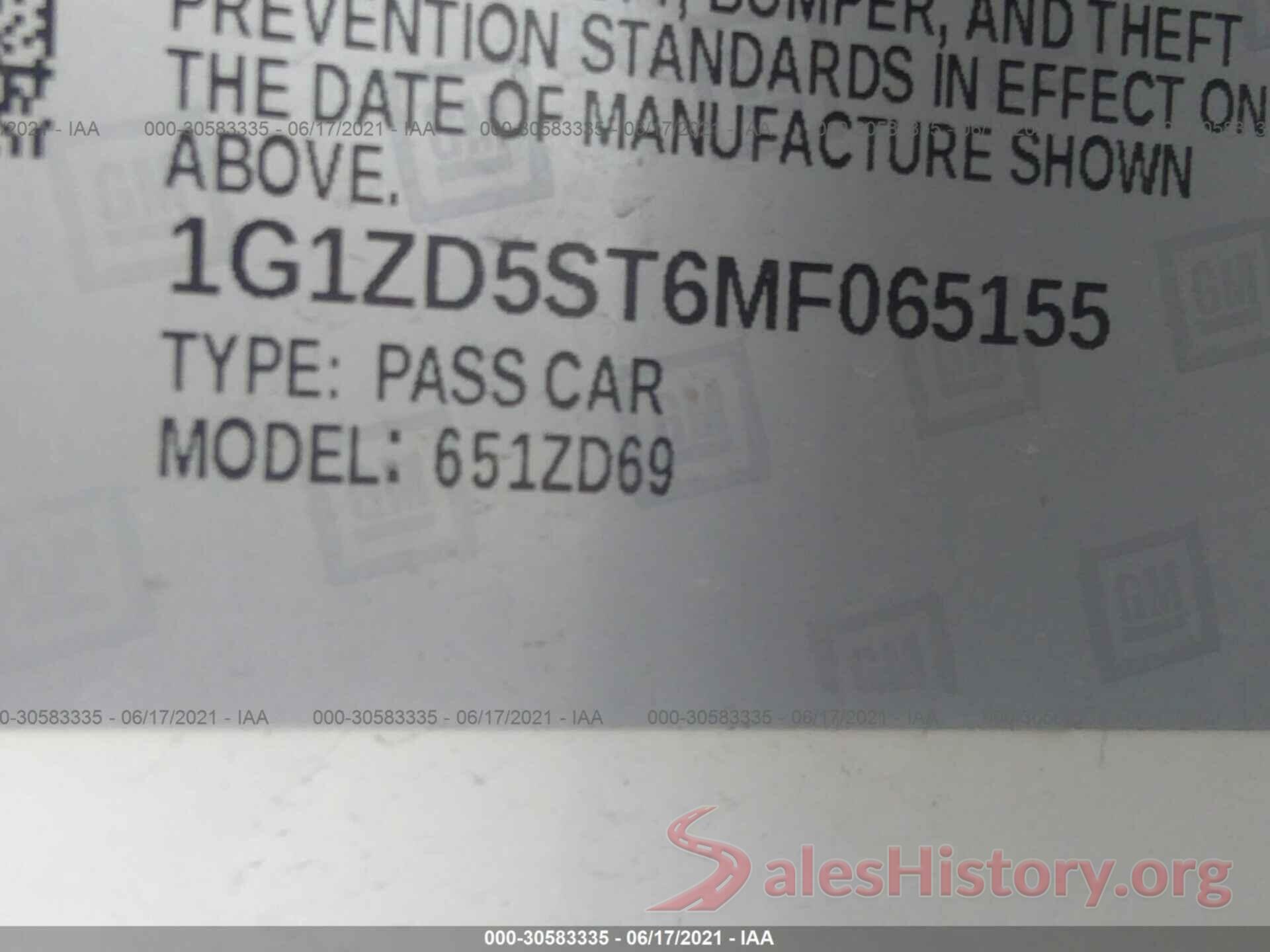 1G1ZD5ST6MF065155 2021 CHEVROLET MALIBU