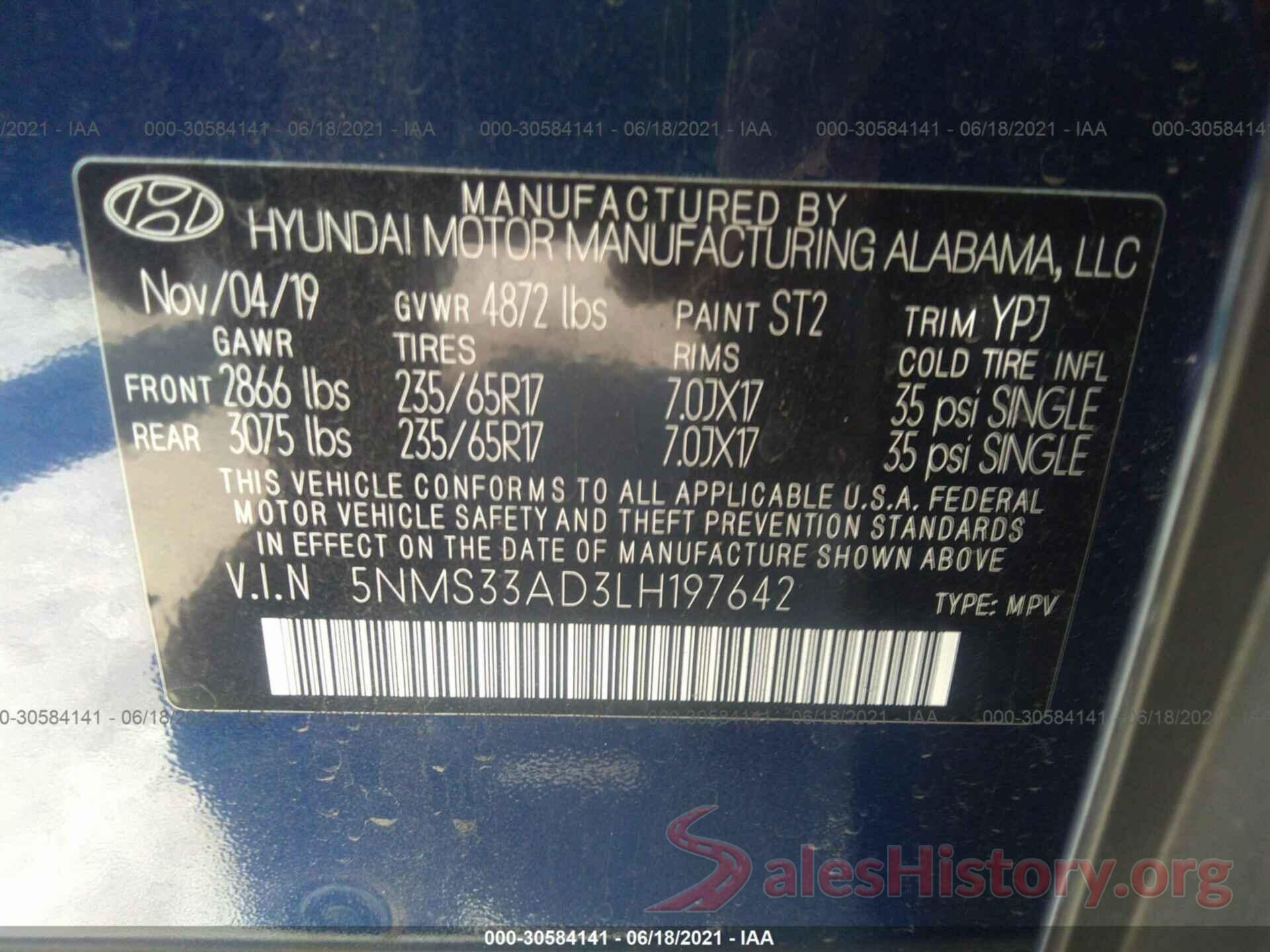 5NMS33AD3LH197642 2020 HYUNDAI SANTA FE