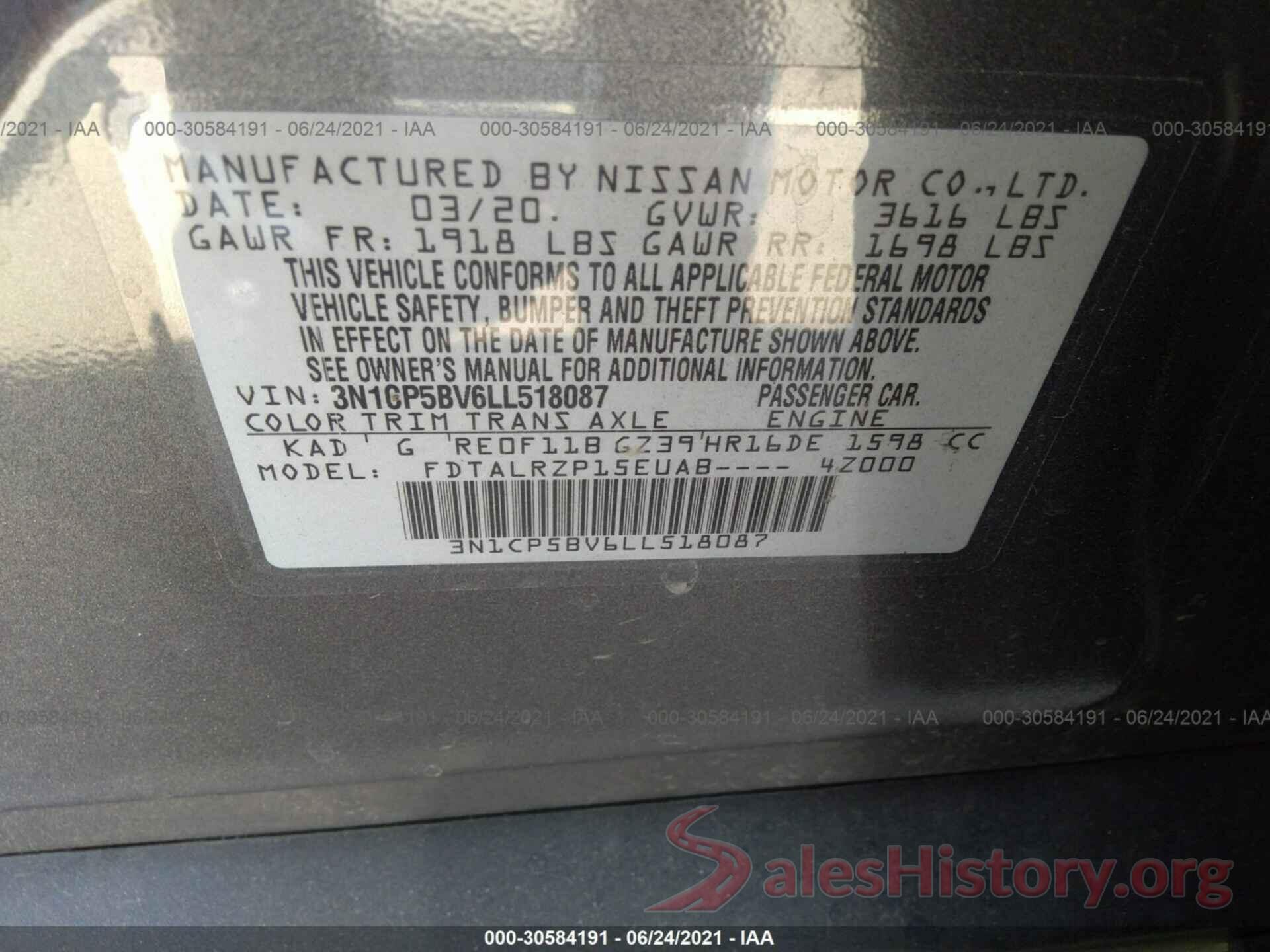 3N1CP5BV6LL518087 2020 NISSAN KICKS