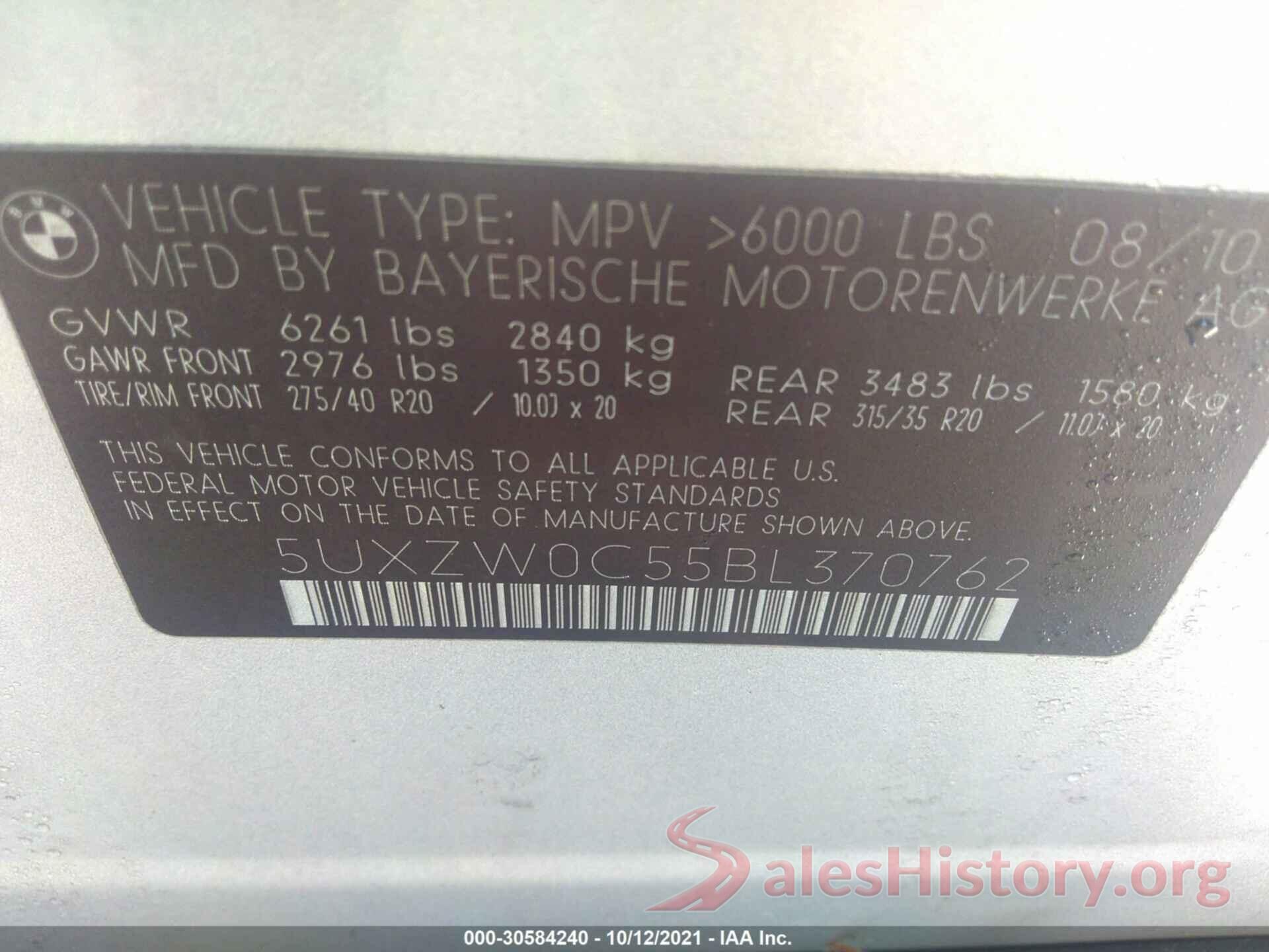 5UXZW0C55BL370762 2011 BMW X5