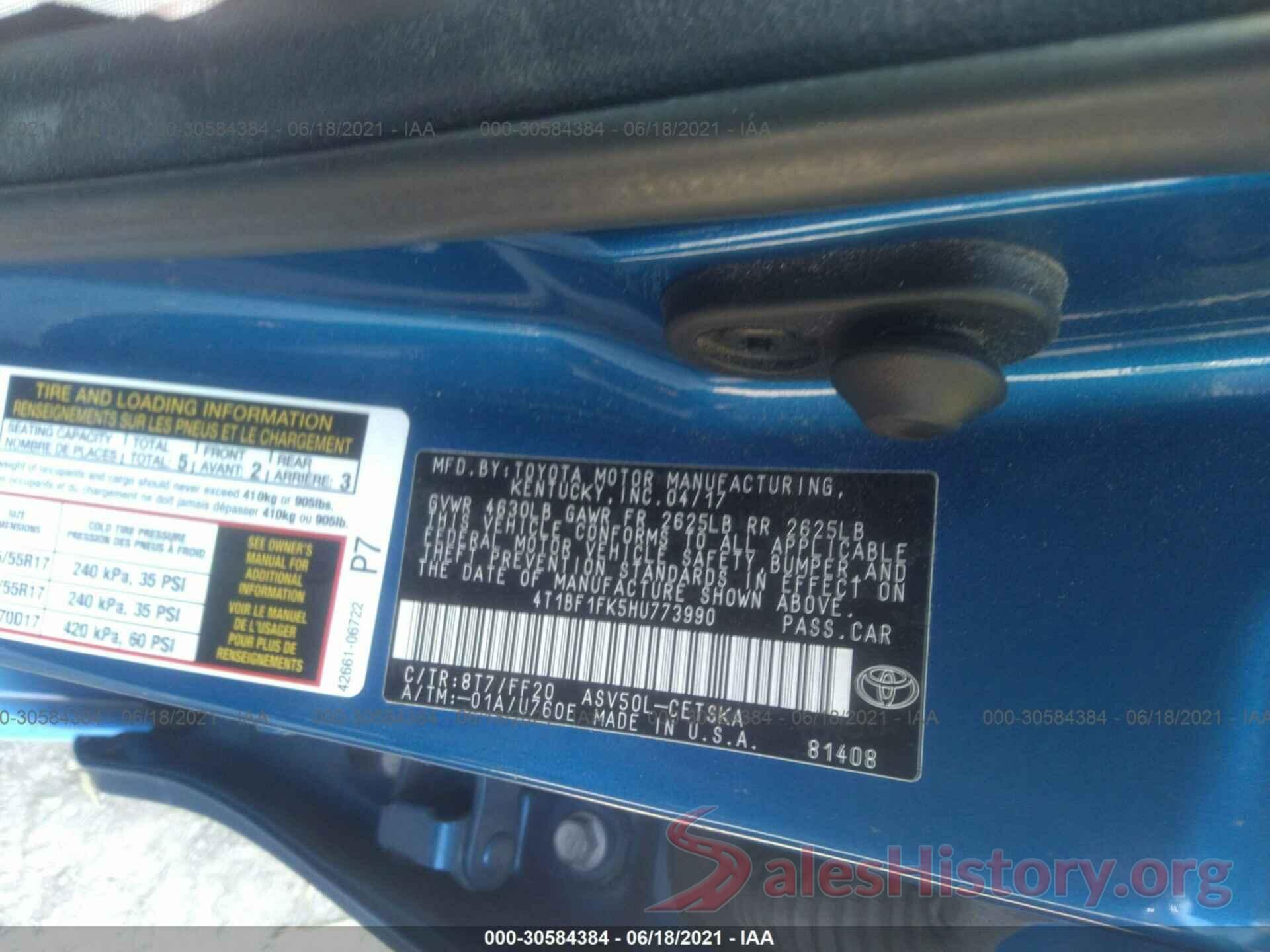 4T1BF1FK5HU773990 2017 TOYOTA CAMRY