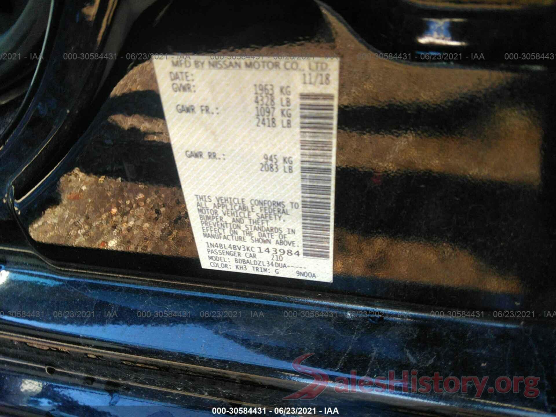 1N4BL4BV3KC143984 2019 NISSAN ALTIMA