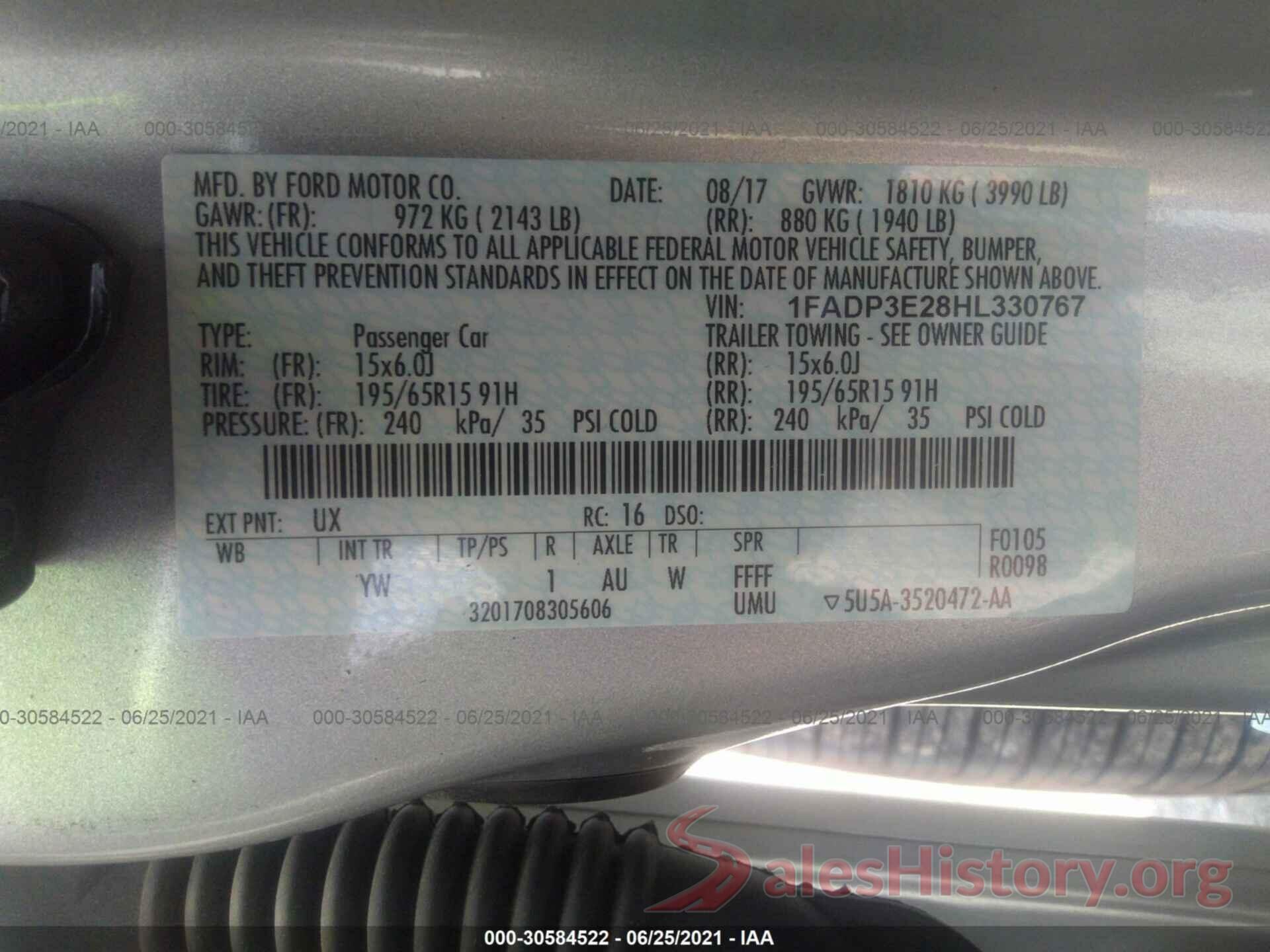 1FADP3E28HL330767 2017 FORD FOCUS