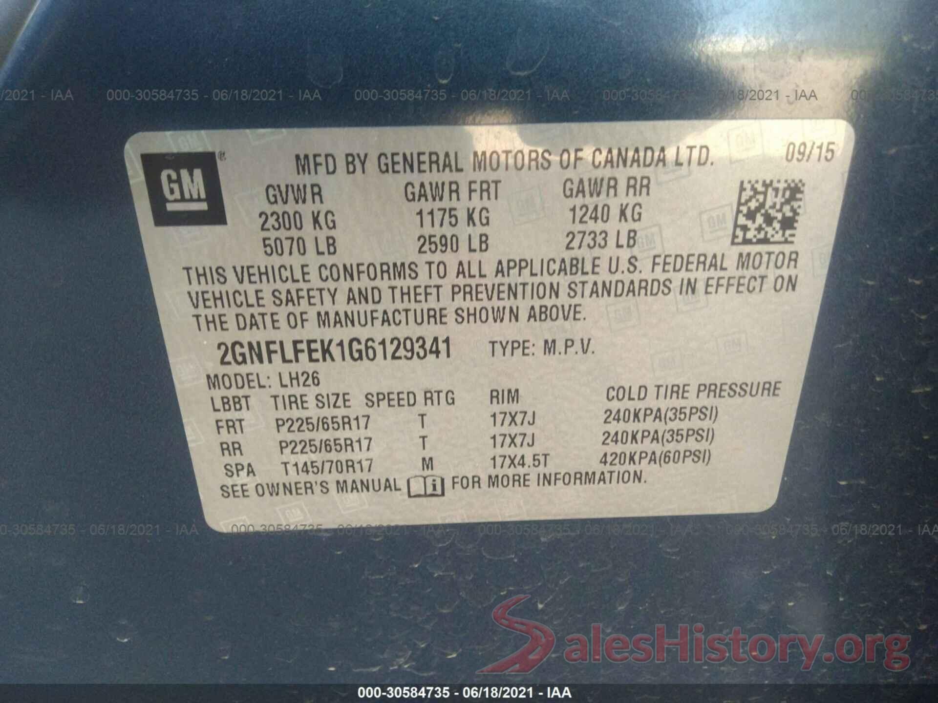 2GNFLFEK1G6129341 2016 CHEVROLET EQUINOX