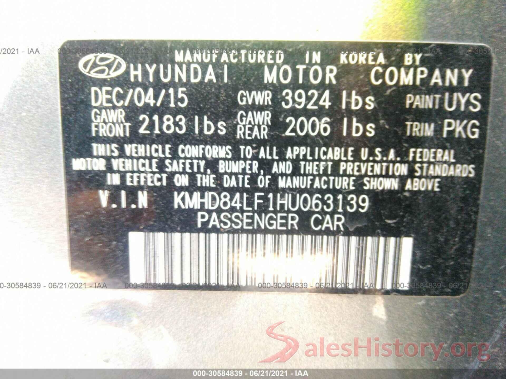 KMHD84LF1HU063139 2017 HYUNDAI ELANTRA