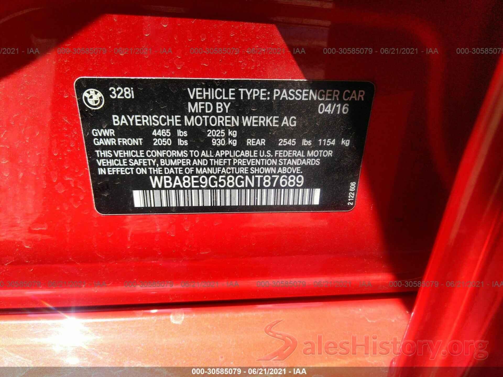 WBA8E9G58GNT87689 2016 BMW 3 SERIES