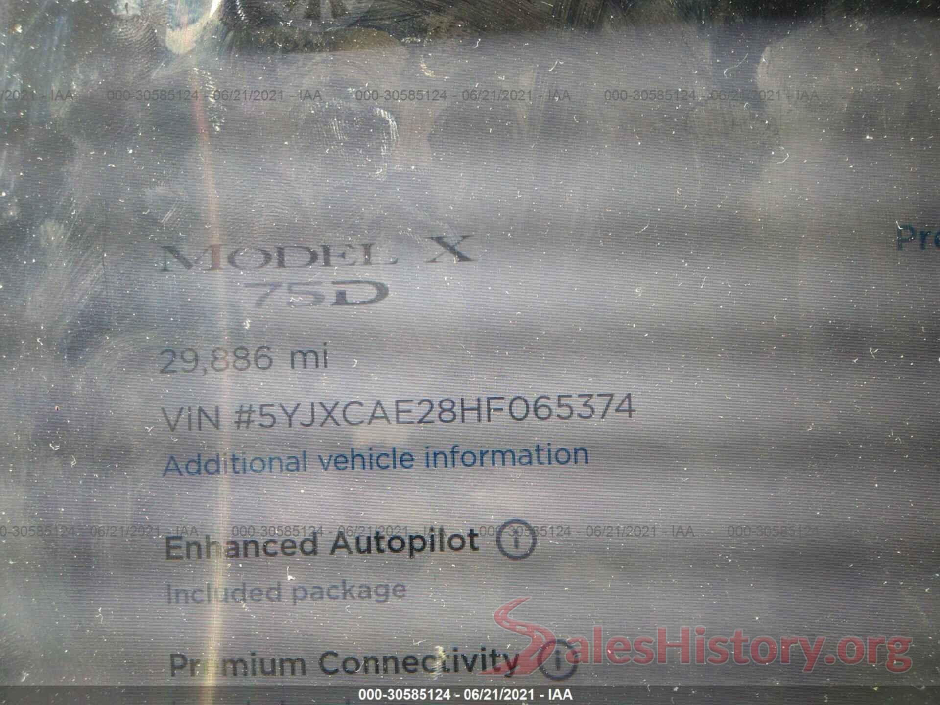 5YJXCAE28HF065374 2017 TESLA MODEL X