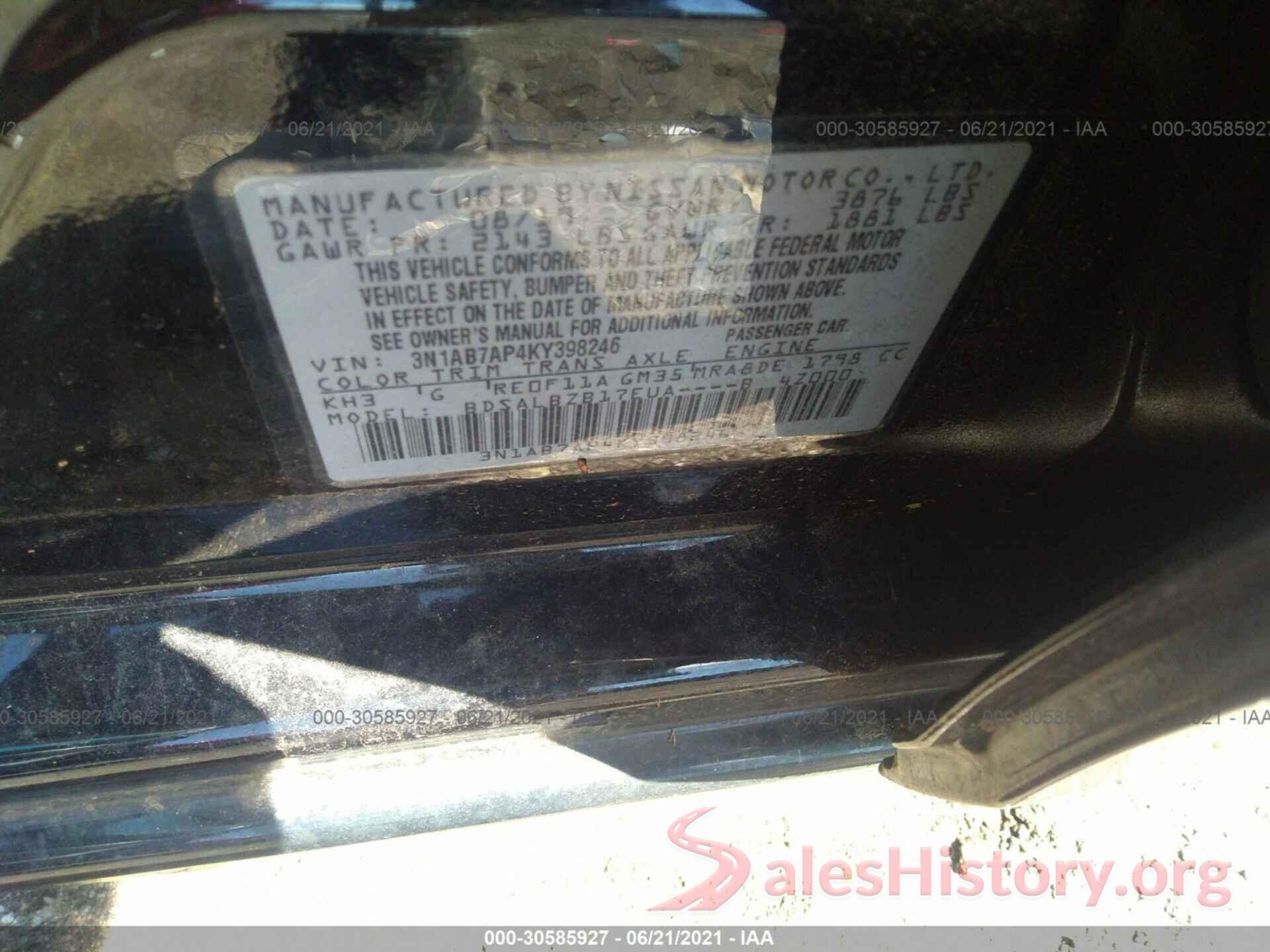 3N1AB7AP4KY398246 2019 NISSAN SENTRA