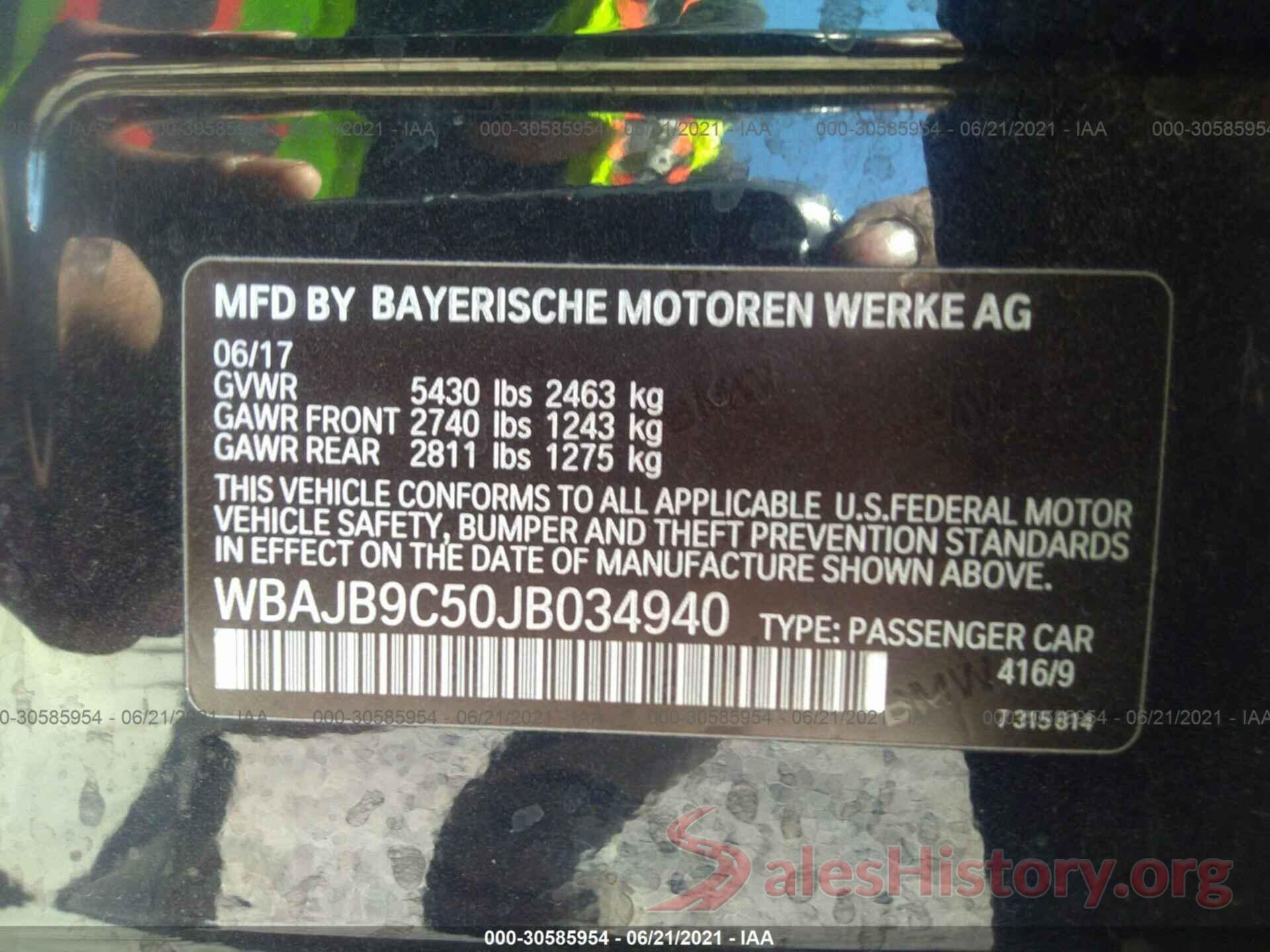 WBAJB9C50JB034940 2018 BMW 5 SERIES