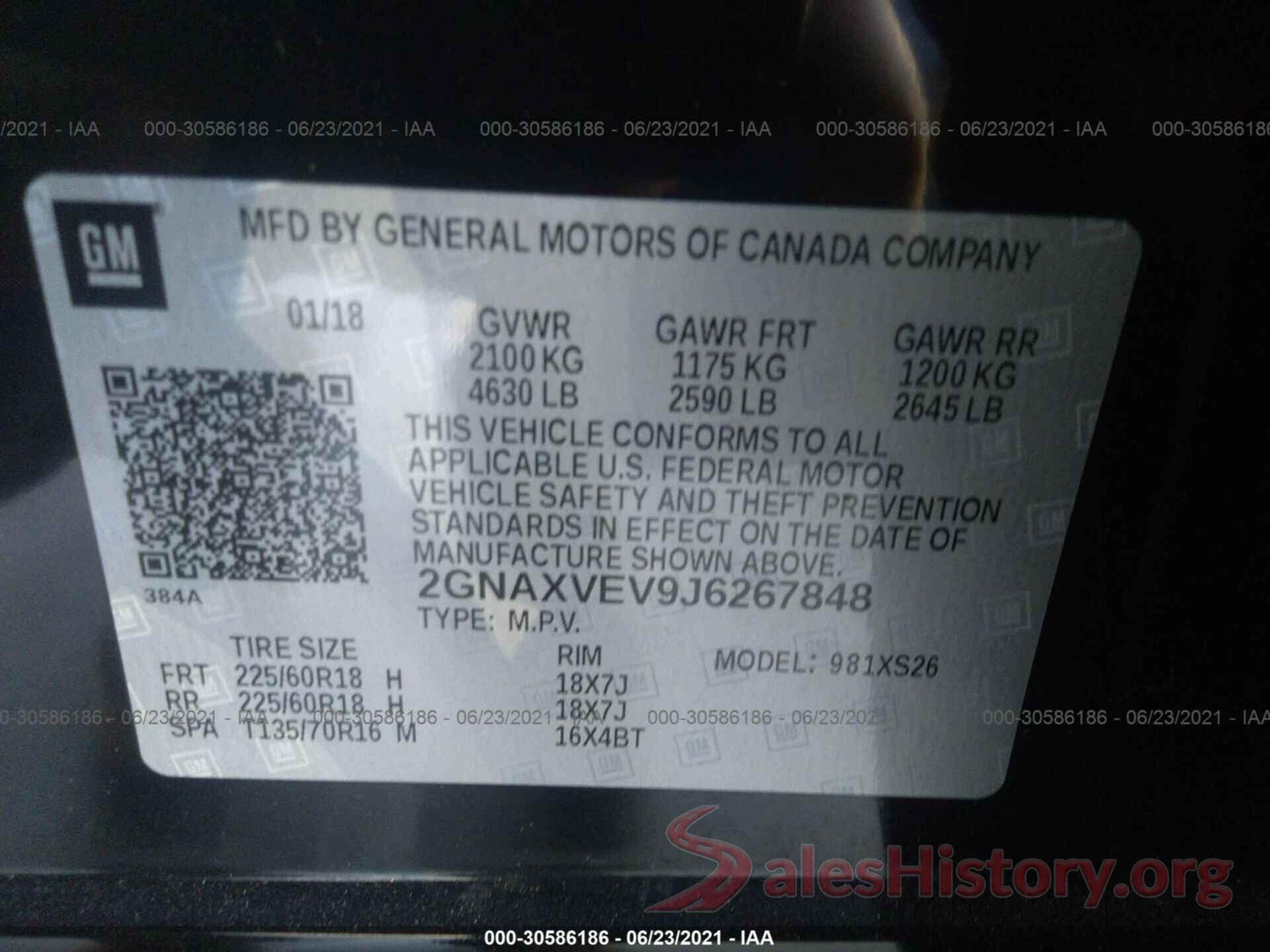 2GNAXVEV9J6267848 2018 CHEVROLET EQUINOX