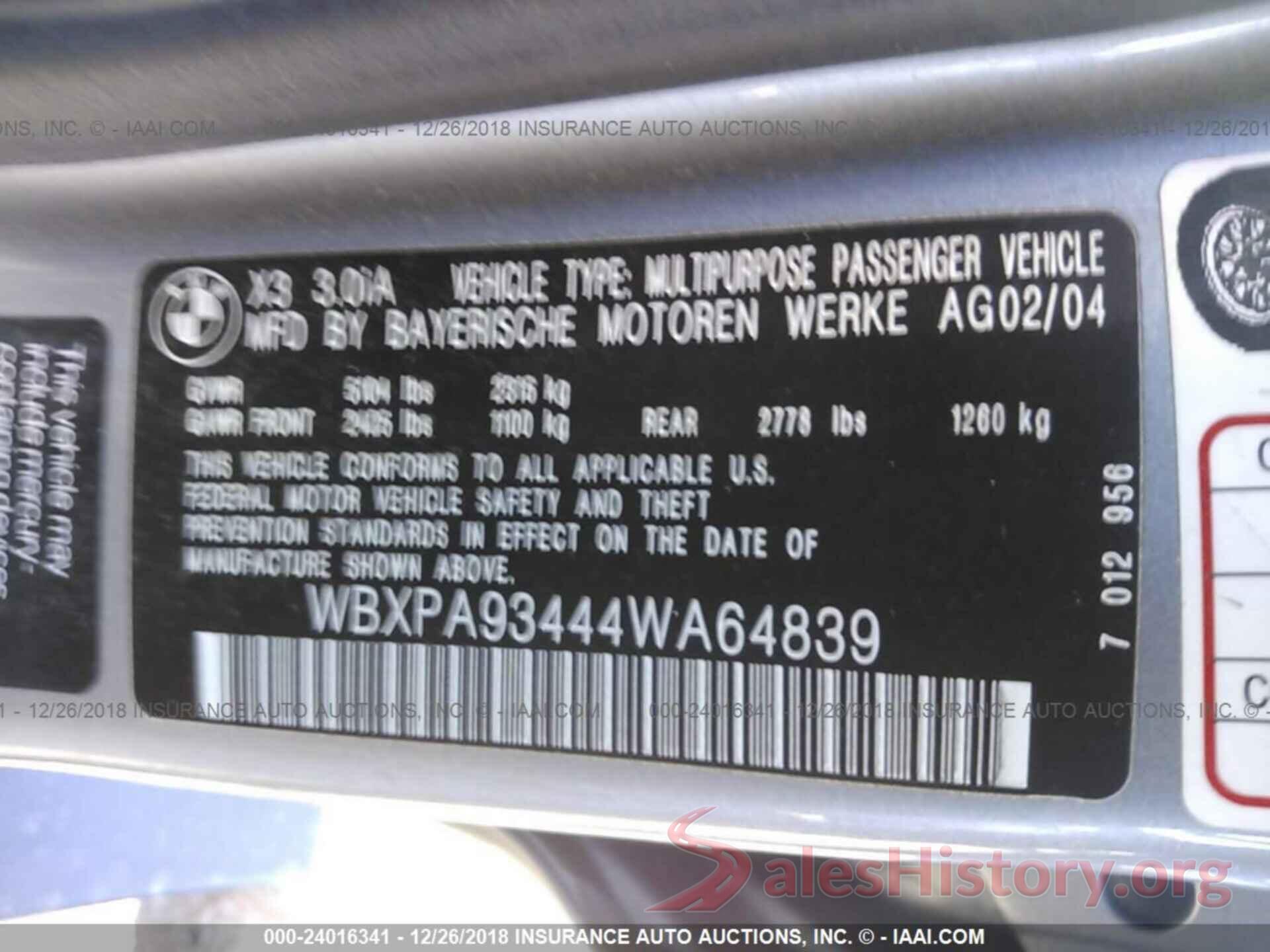 1GNSKSKD6MR327607 2004 BMW X3