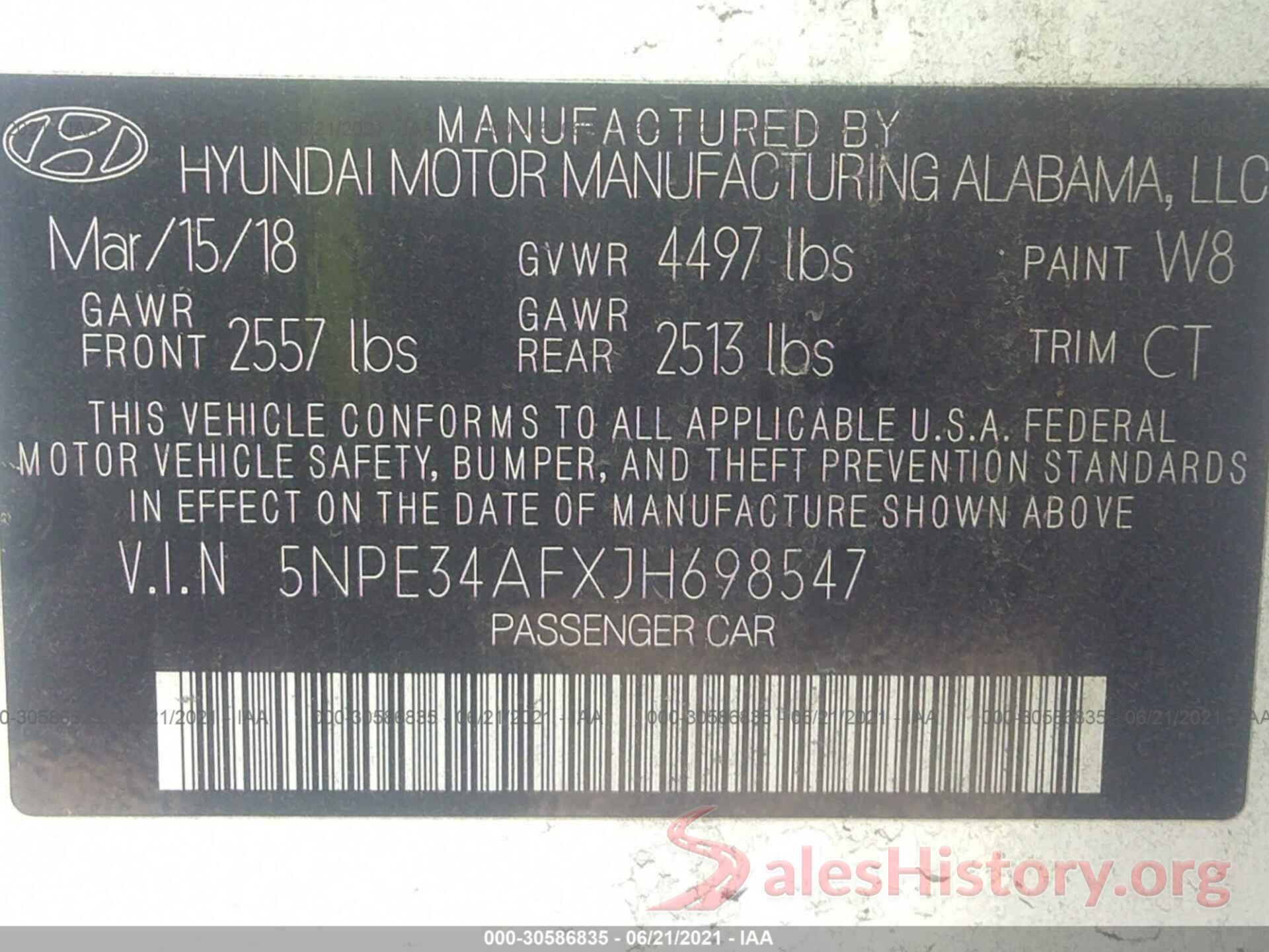 5NPE34AFXJH698547 2018 HYUNDAI SONATA