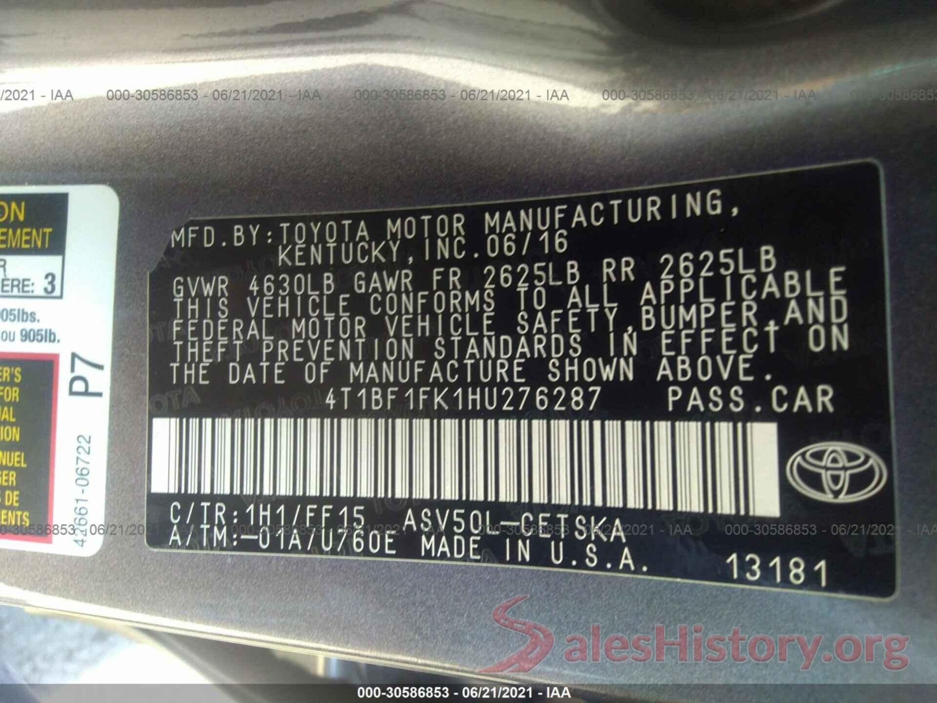 4T1BF1FK1HU276287 2017 TOYOTA CAMRY