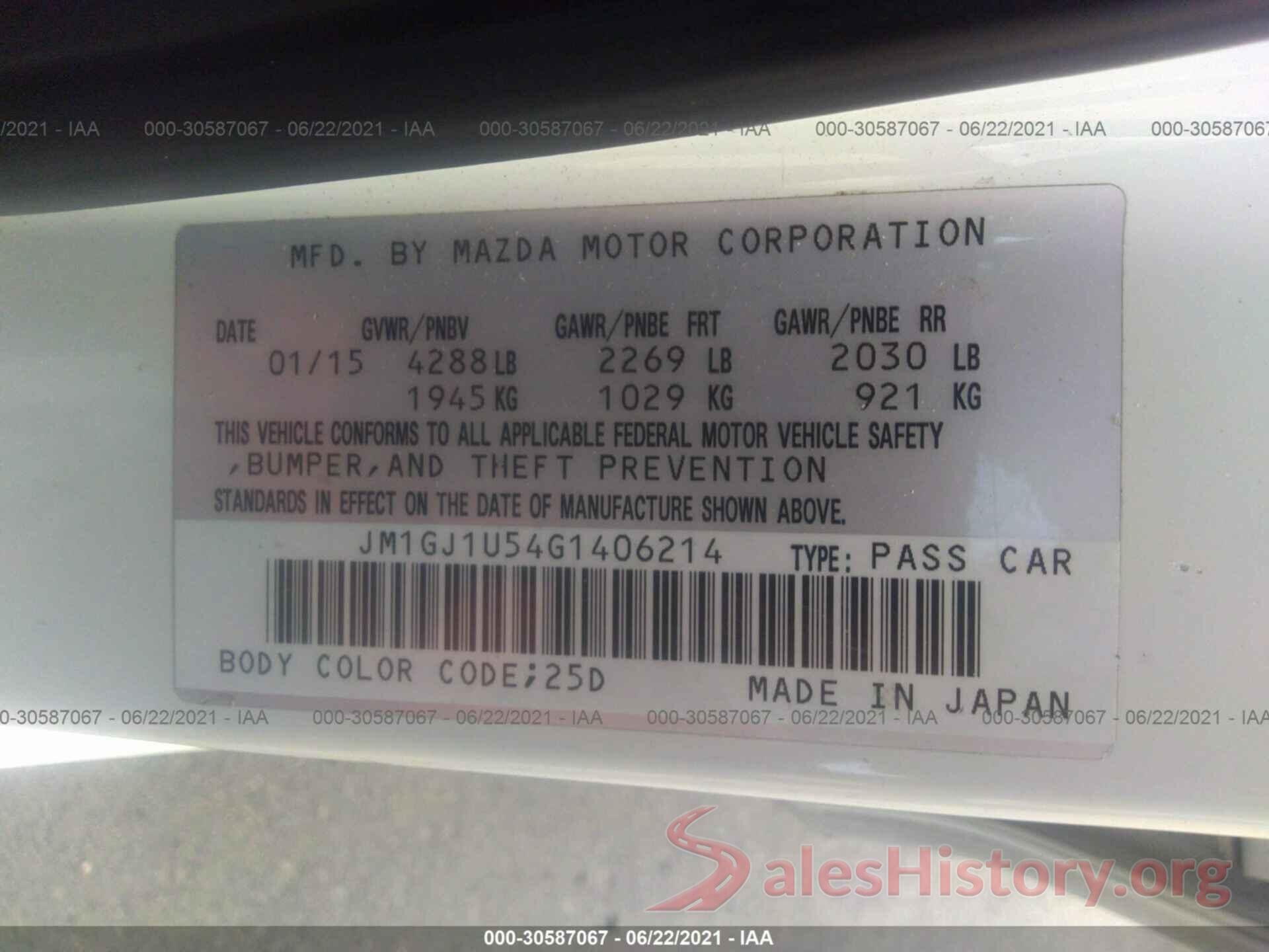 JM1GJ1U54G1406214 2016 MAZDA MAZDA6