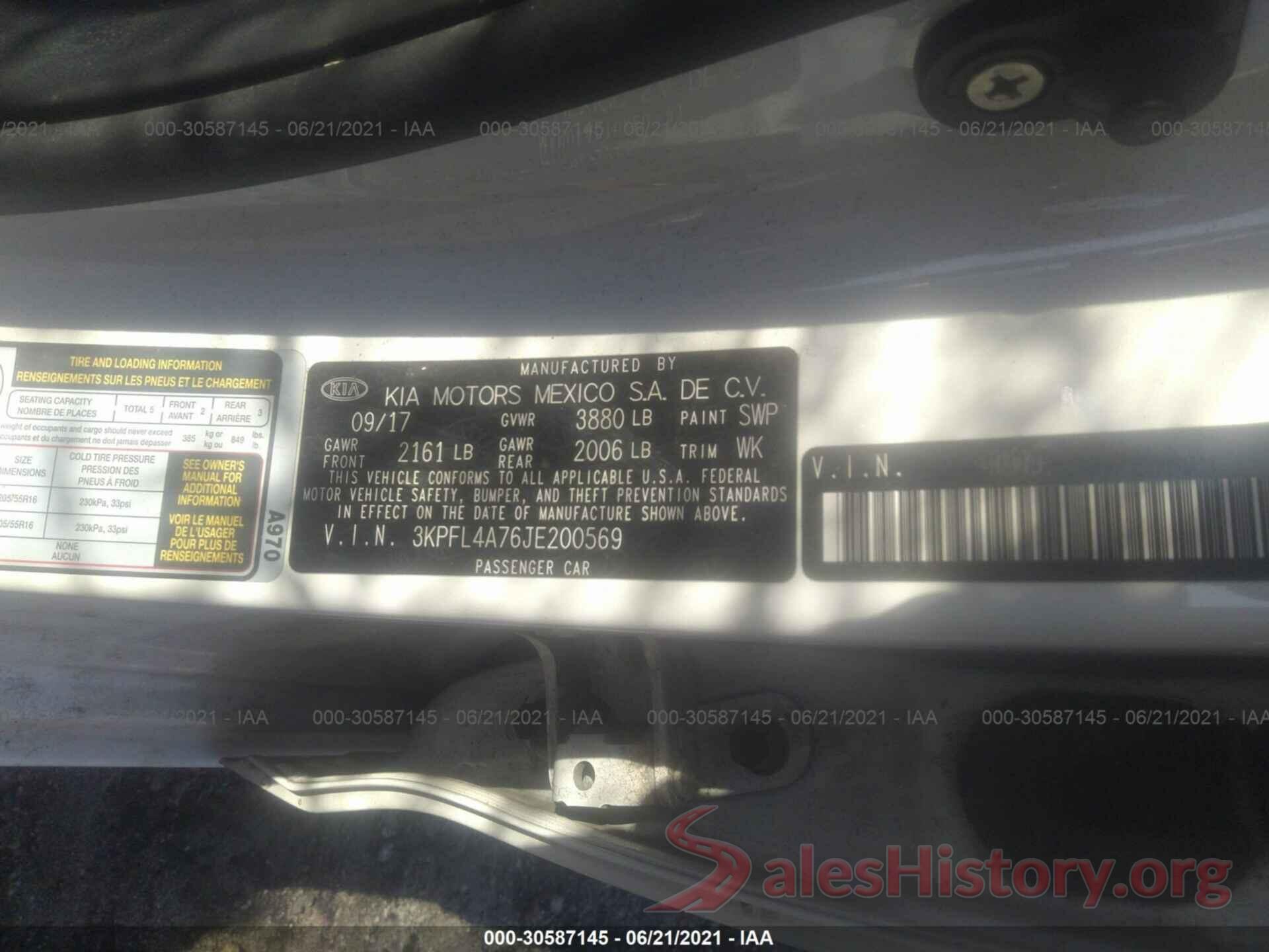 3KPFL4A76JE200569 2018 KIA FORTE