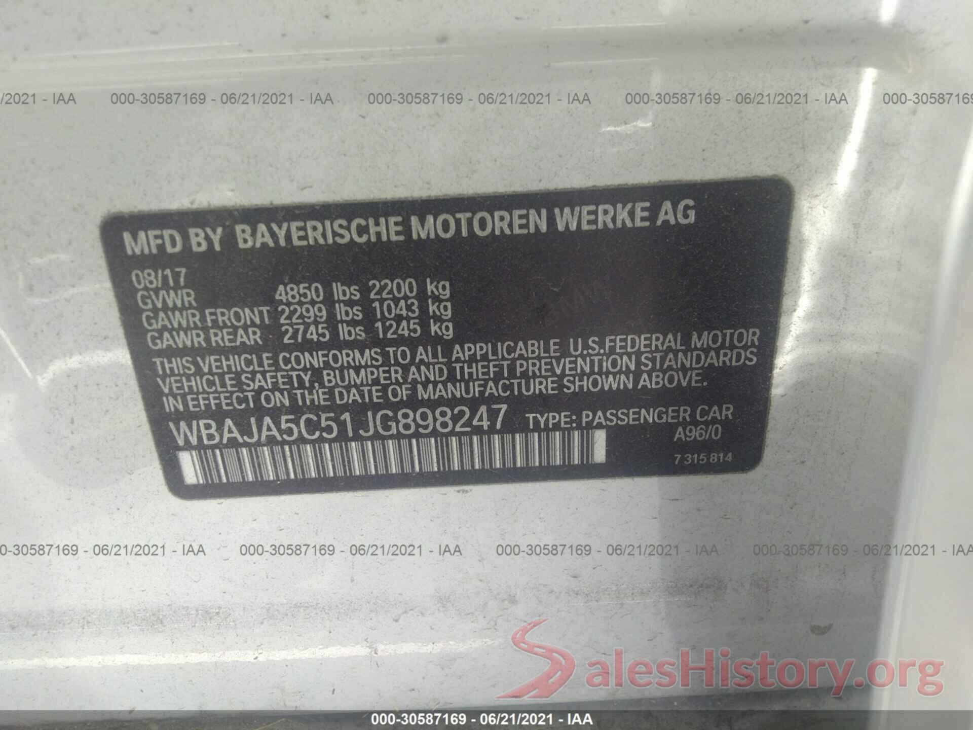 WBAJA5C51JG898247 2018 BMW 5 SERIES