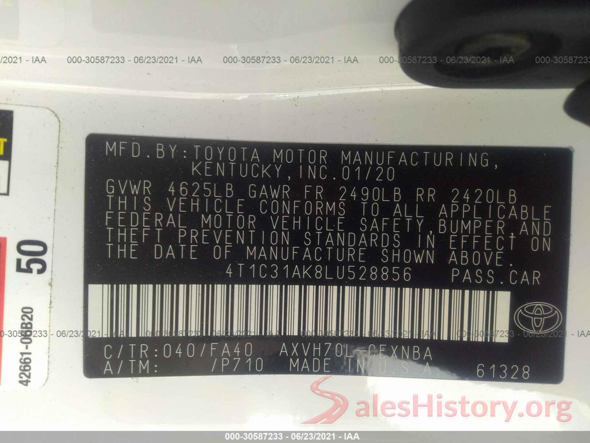 4T1C31AK8LU528856 2020 TOYOTA CAMRY