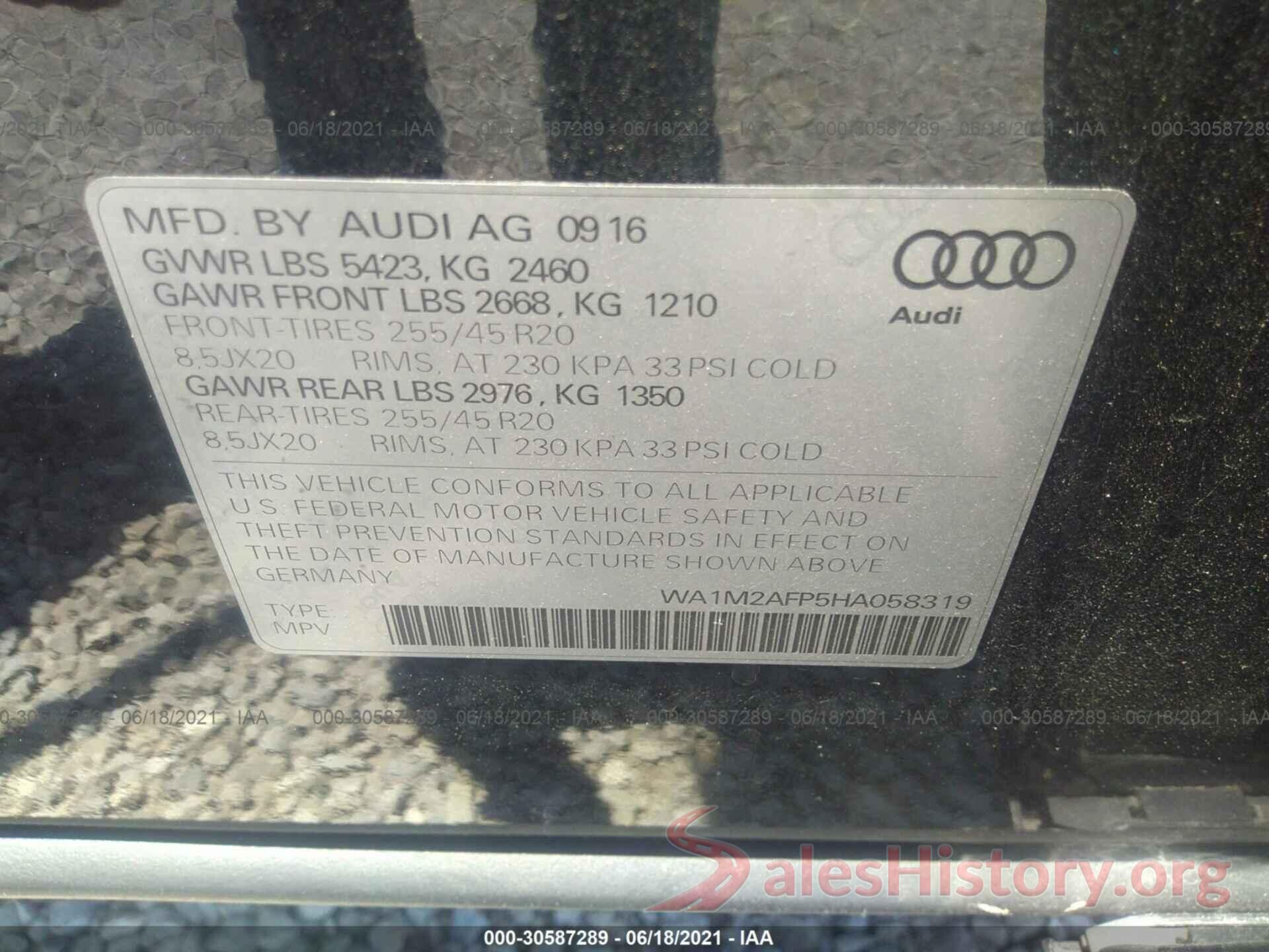 WA1M2AFP5HA058319 2017 AUDI Q5