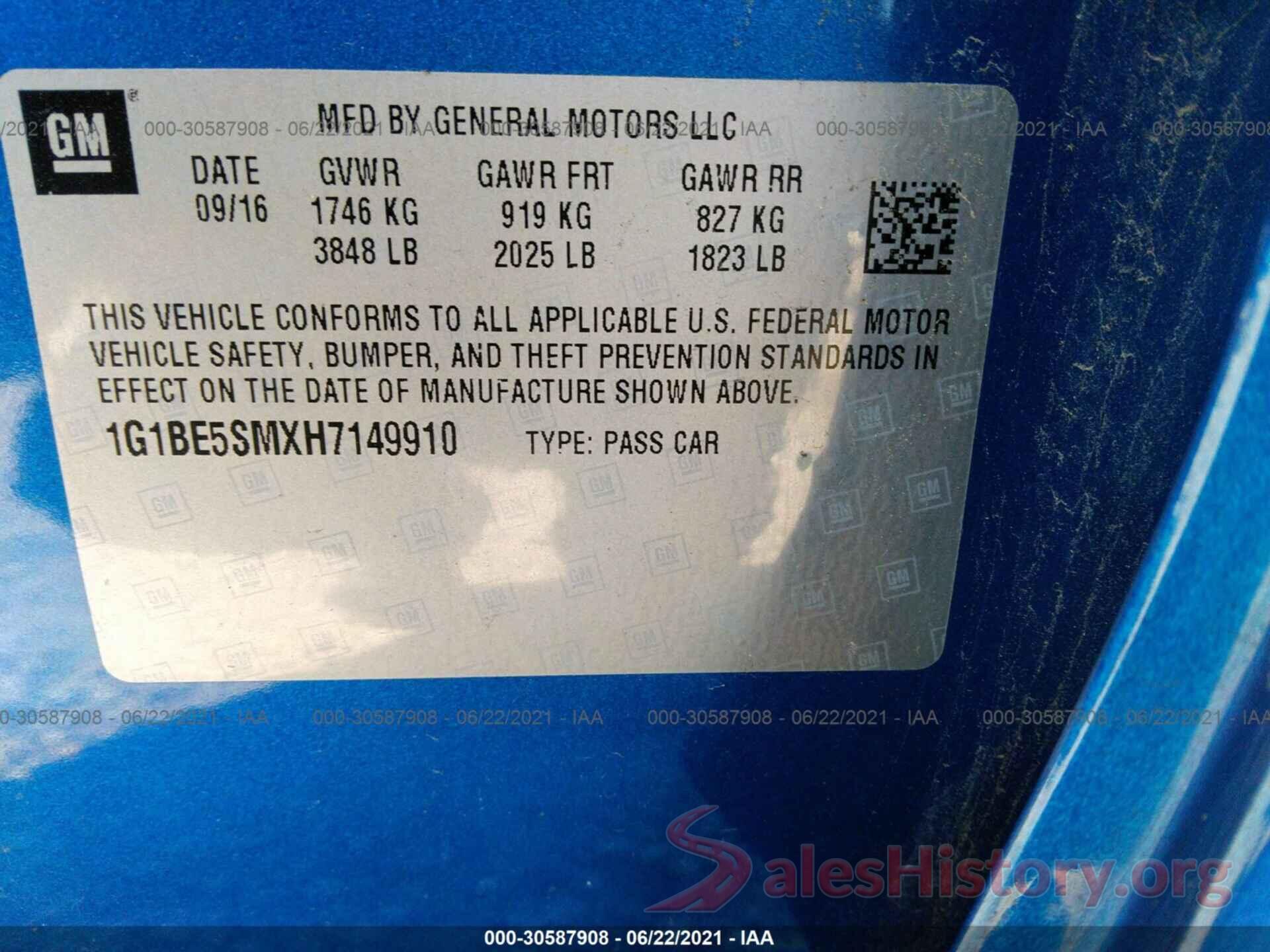 1G1BE5SMXH7149910 2017 CHEVROLET CRUZE