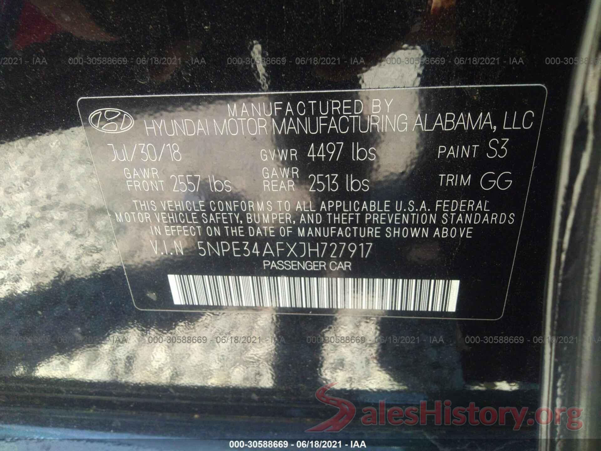 5NPE34AFXJH727917 2018 HYUNDAI SONATA