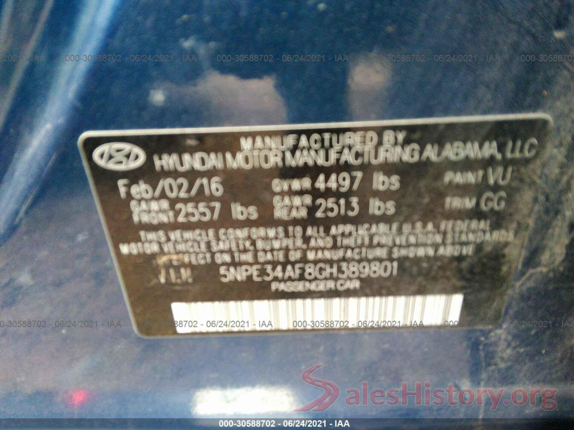 5NPE34AF8GH389801 2016 HYUNDAI SONATA