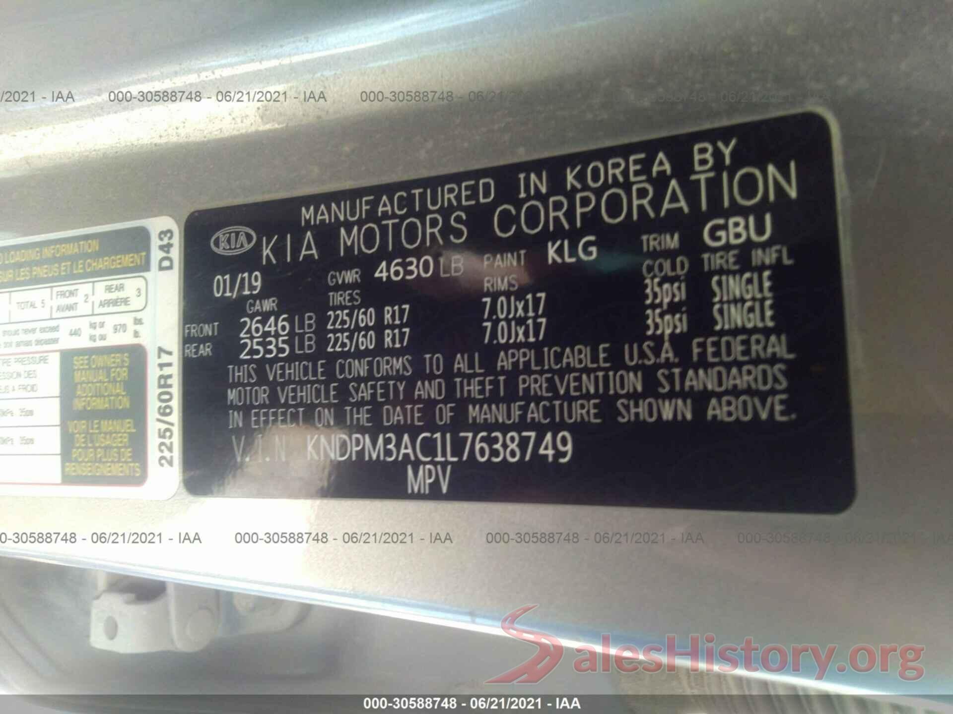 KNDPM3AC1L7638749 2020 KIA SPORTAGE