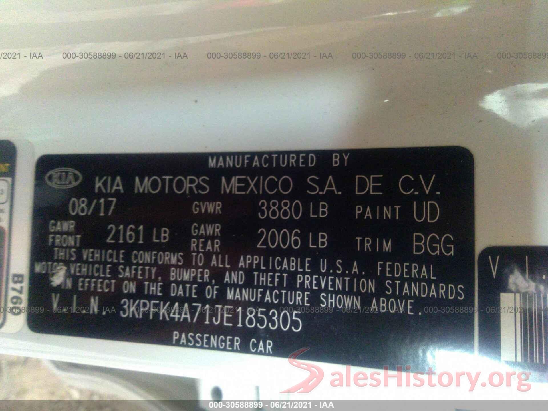 3KPFK4A71JE185305 2018 KIA FORTE