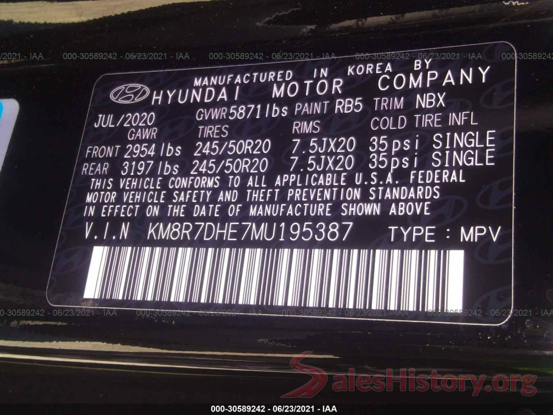 KM8R7DHE7MU195387 2021 HYUNDAI PALISADE