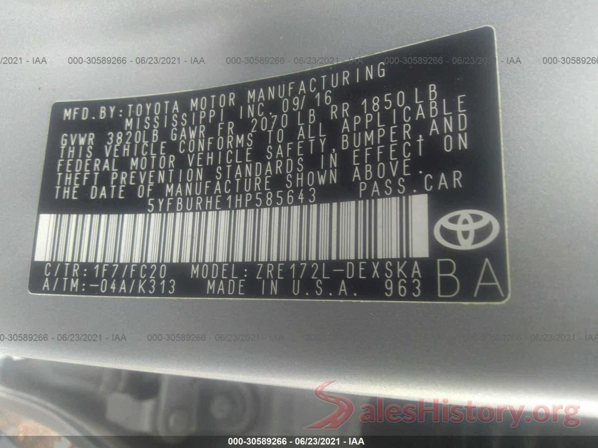 5YFBURHE1HP585643 2017 TOYOTA COROLLA