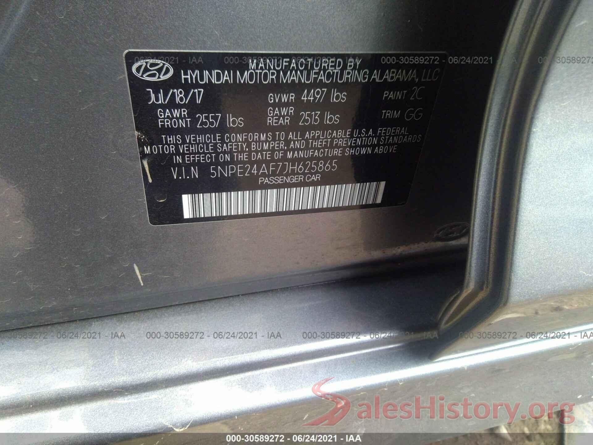 5NPE24AF7JH625865 2018 HYUNDAI SONATA